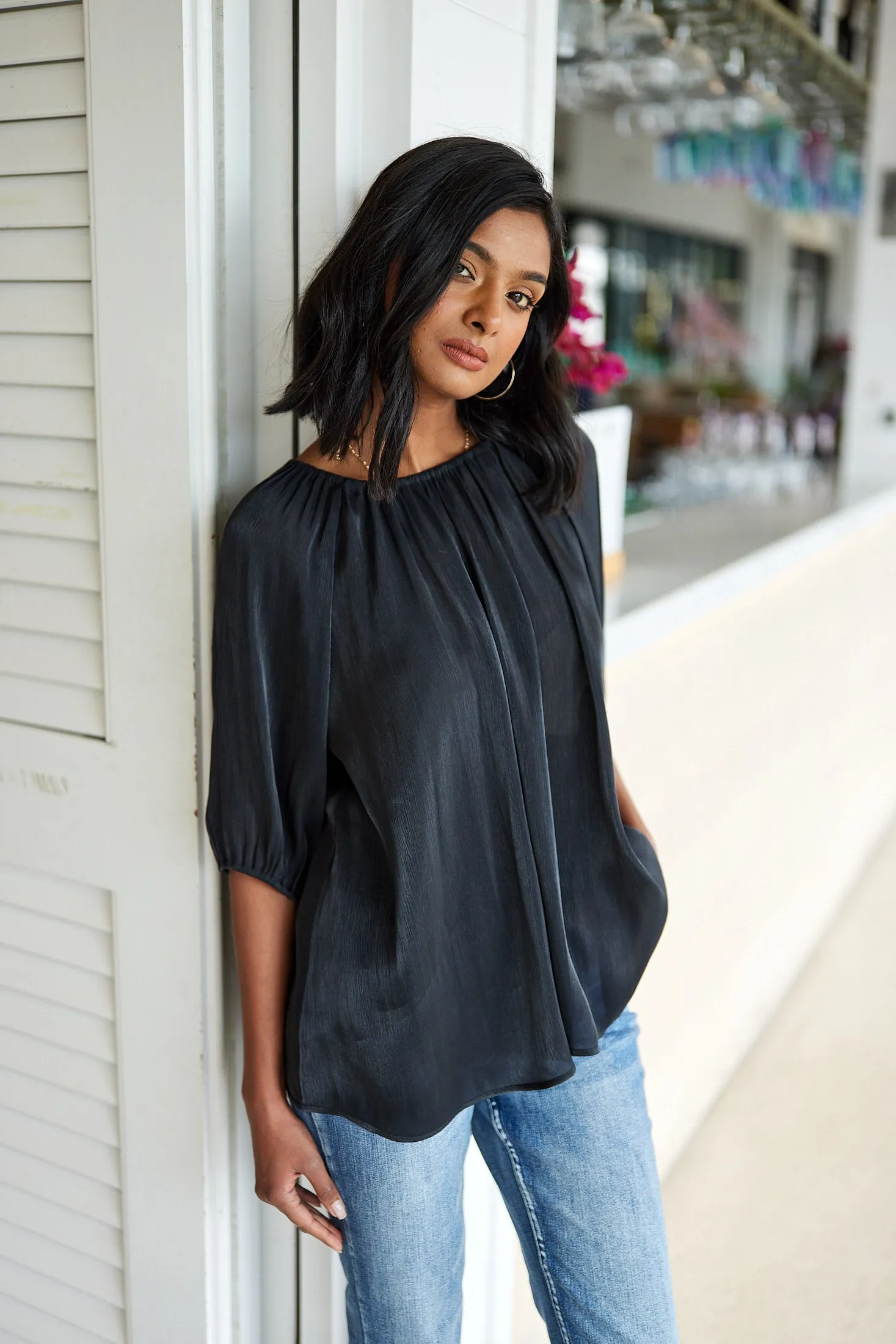 Gloss by Shine On Klein Crinkle Sheer Top Black sold by Shine On product image thumbnail 2