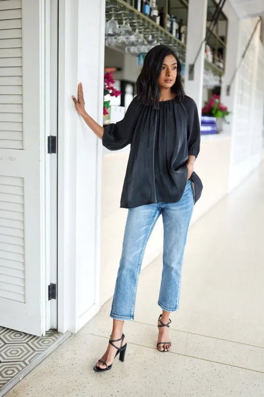 Gloss by Shine On Klein Crinkle Sheer Top Black sold by Shine On