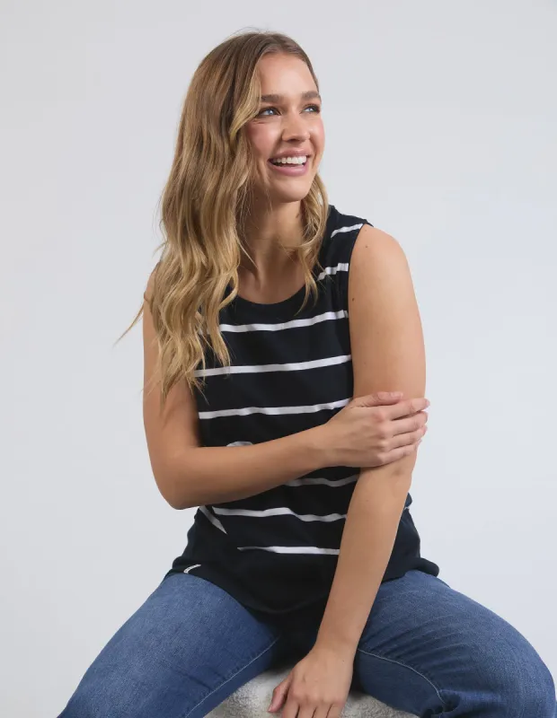 Elm Rib Tank Navy With White Stripe sold by Shine On
