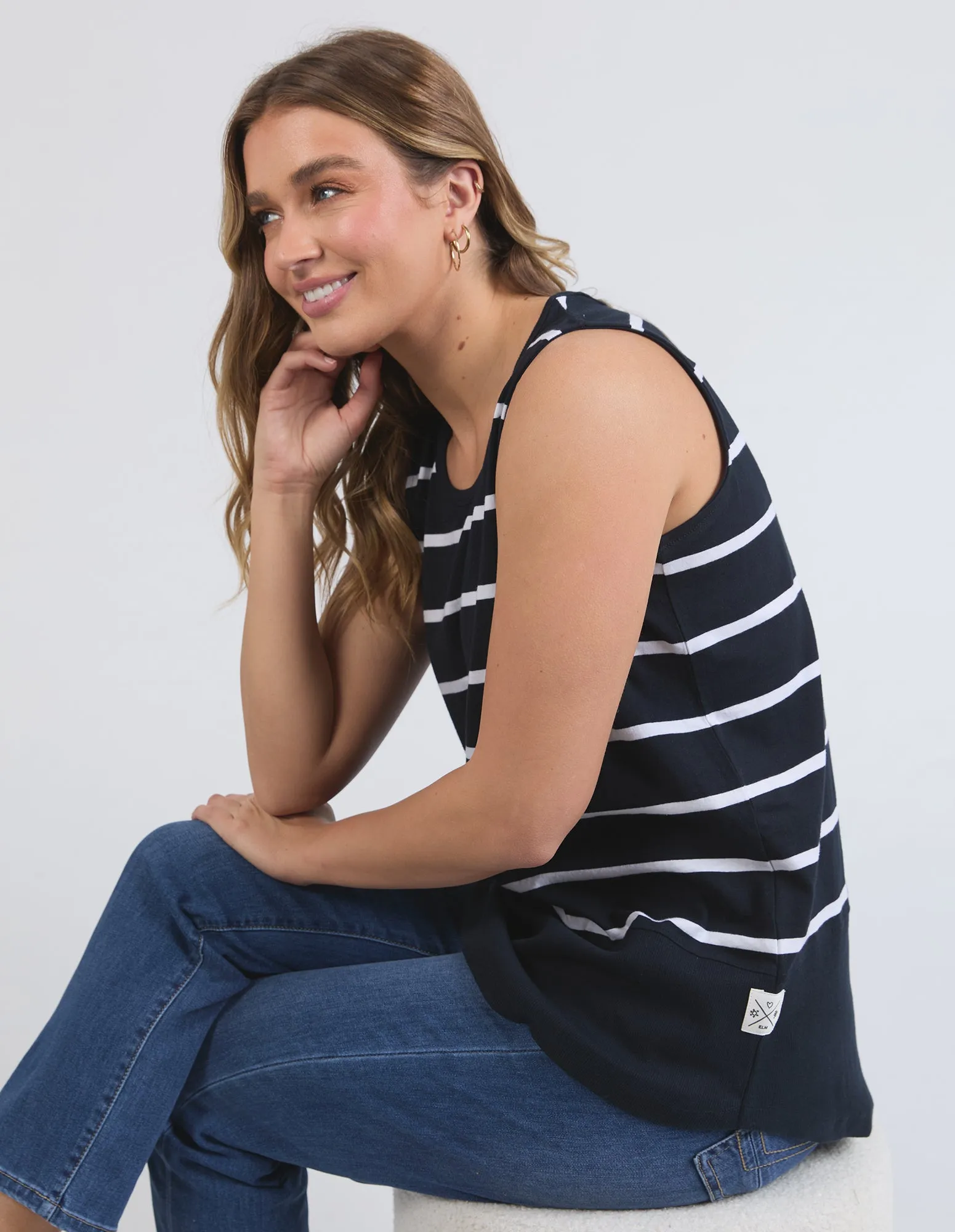 Elm Rib Tank Navy With White Stripe sold by Shine On product image thumbnail 3