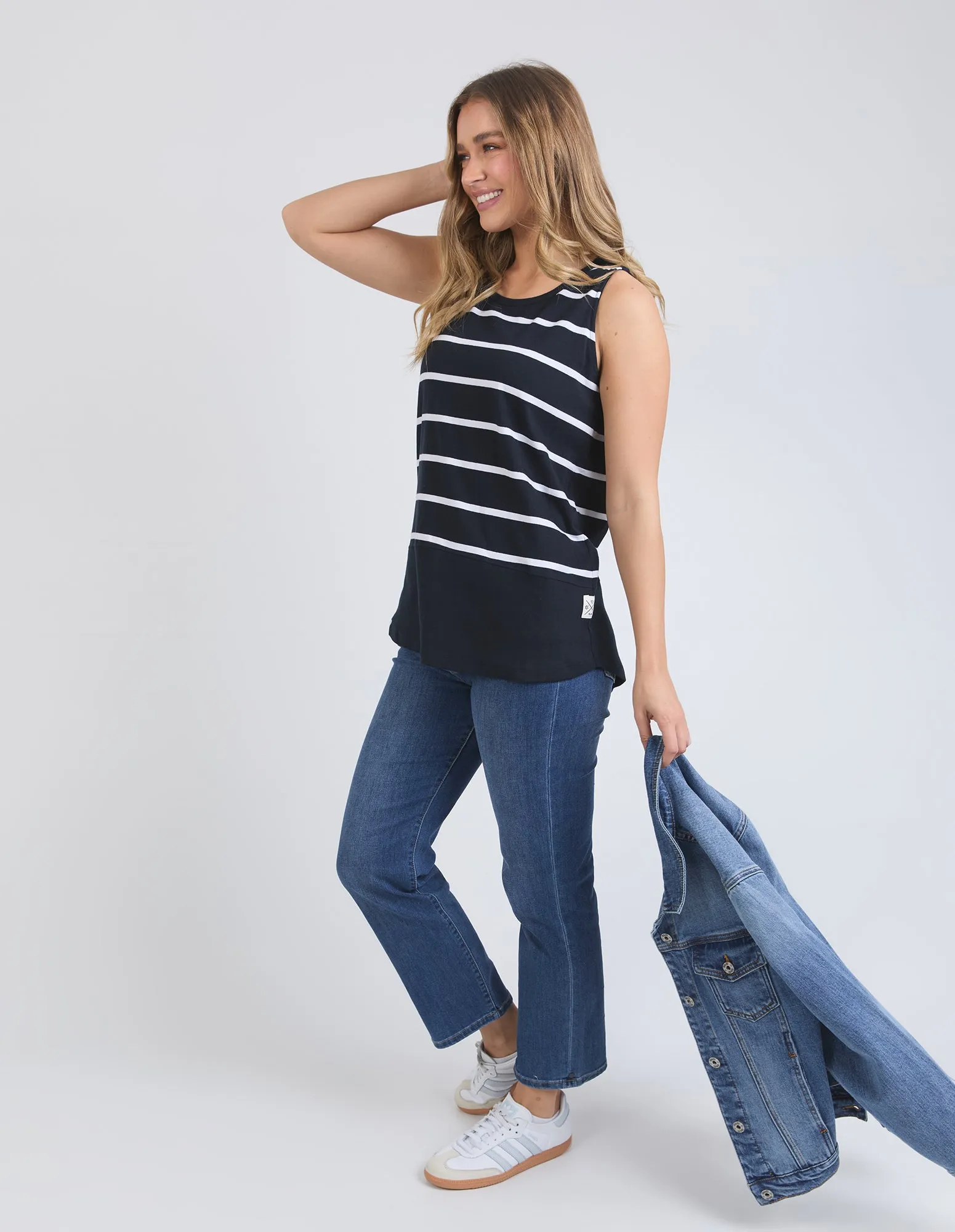 Elm Rib Tank Navy With White Stripe sold by Shine On product image thumbnail 5