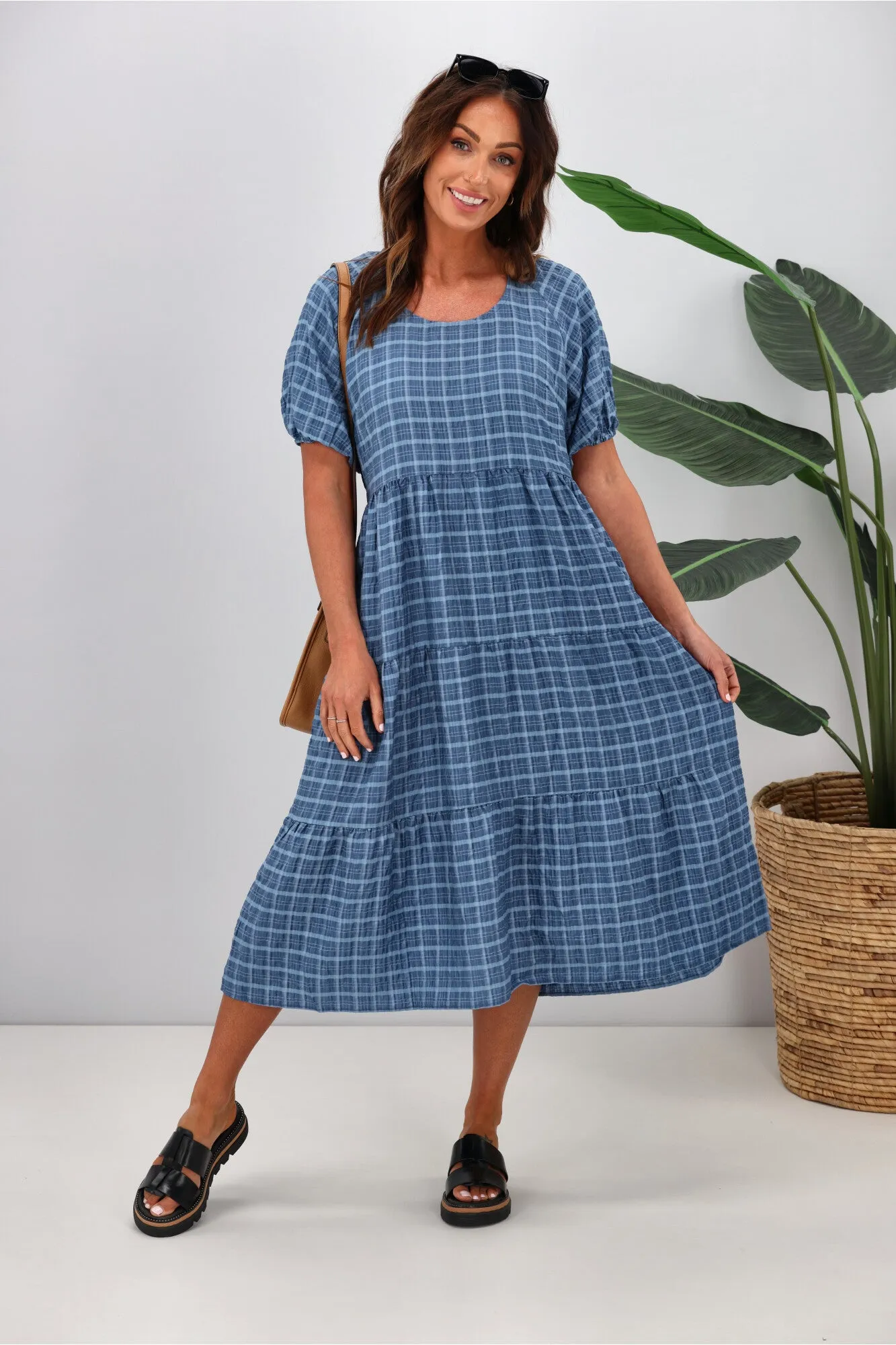 Shine On Label Odessa Tiered Midi Dress Denim Blue sold by Shine On