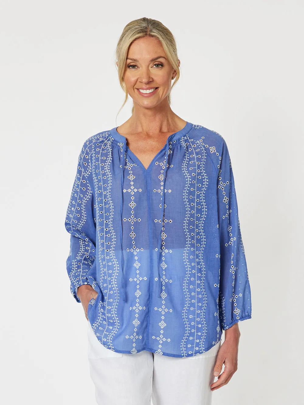 Gordon Smith Lizzy Embroidered Tunic Cornflower sold by Shine On product image thumbnail 4