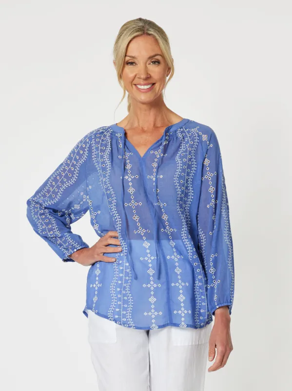 Gordon Smith Lizzy Embroidered Tunic Cornflower sold by Shine On