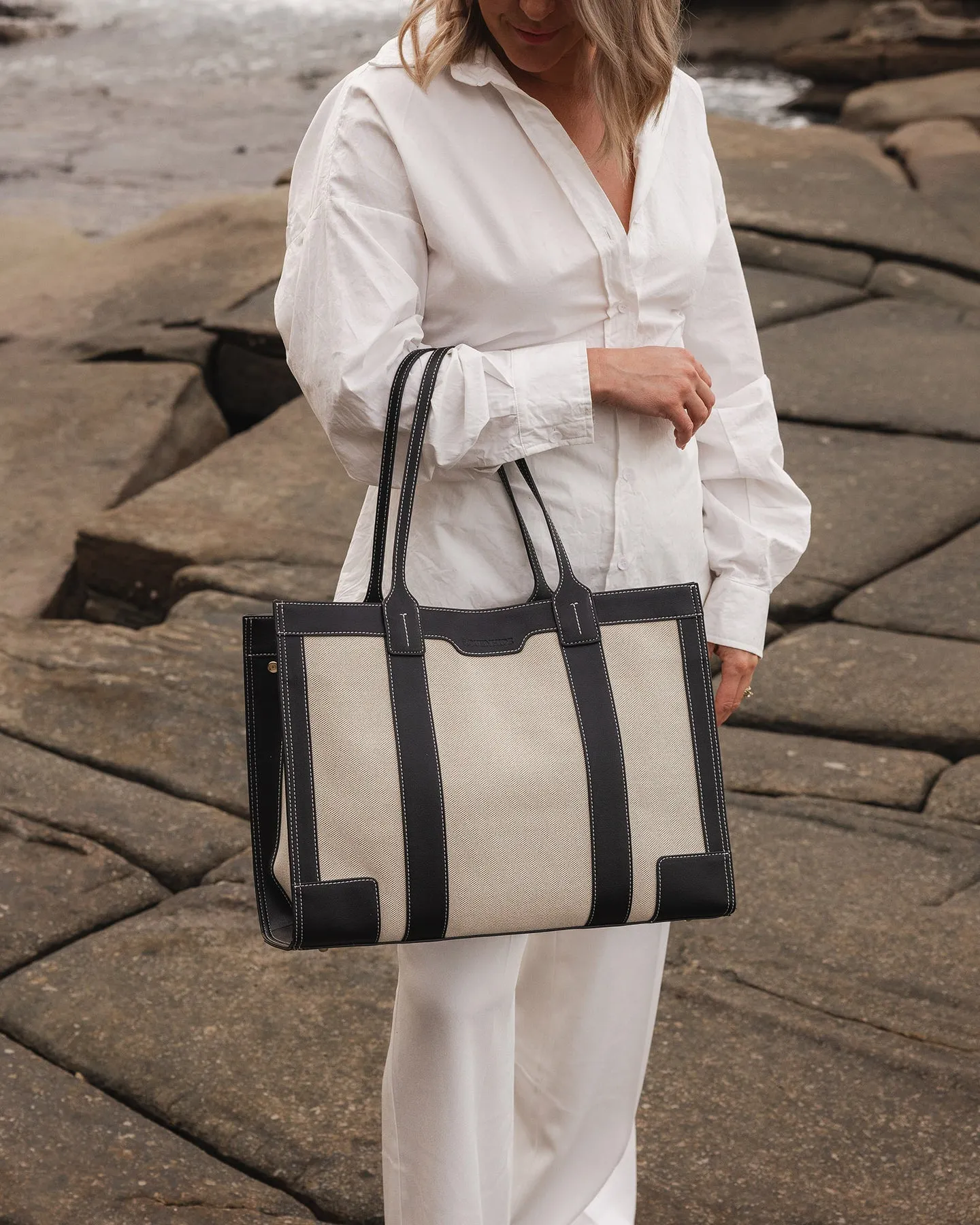 Louenhide Toorak Canvas Tote Bag Natural Black sold by Shine On product image thumbnail 4