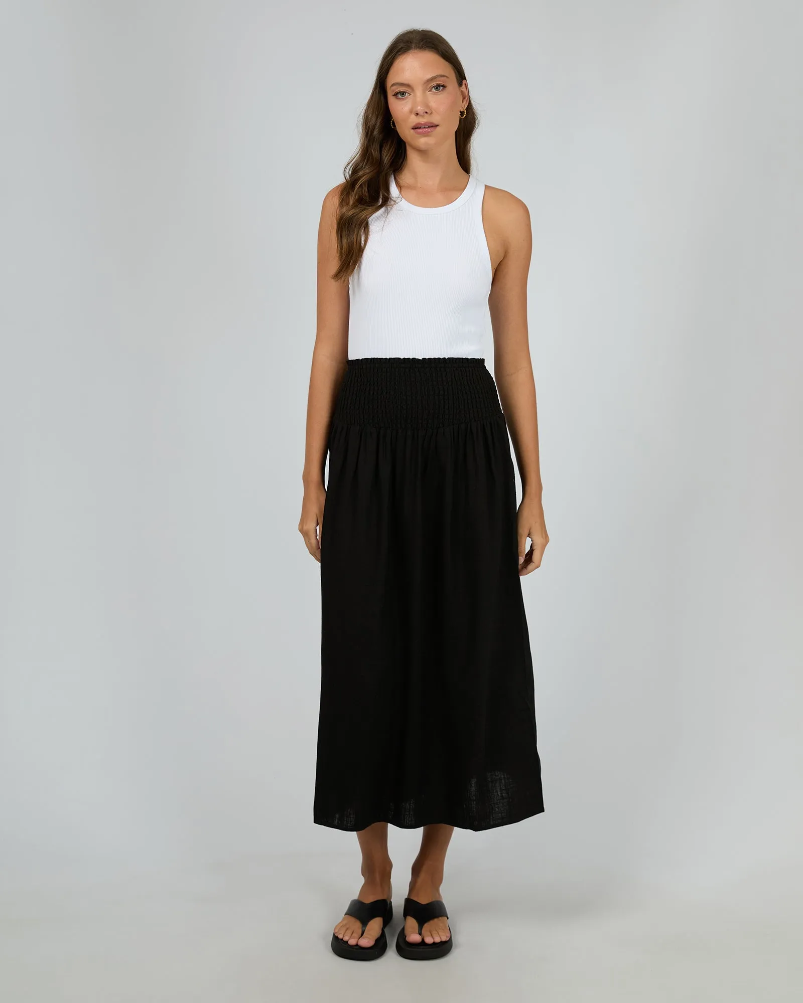 All About Eve Luxe Linen Shired Maxi Skirt Black sold by Shine On