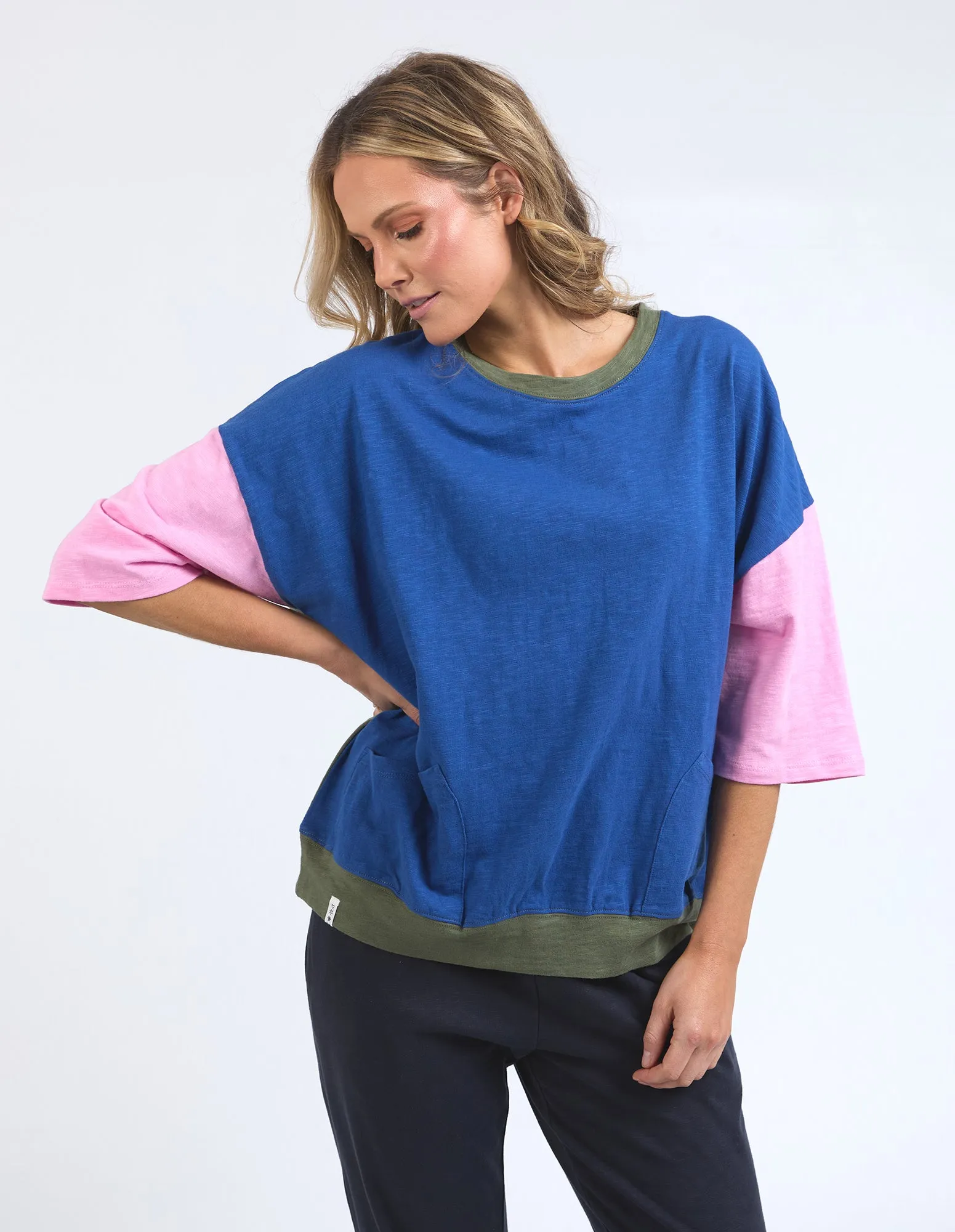 Elm Mazie Colour Block Sweat China Blue/Pretty Pink/Clover sold by Shine On