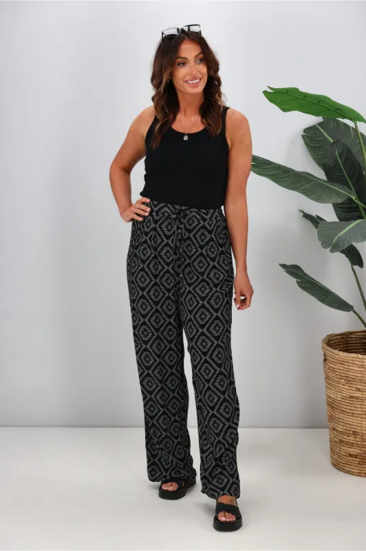 Shine On Label Sakura Printed Wide Leg Pants Black sold by Shine On