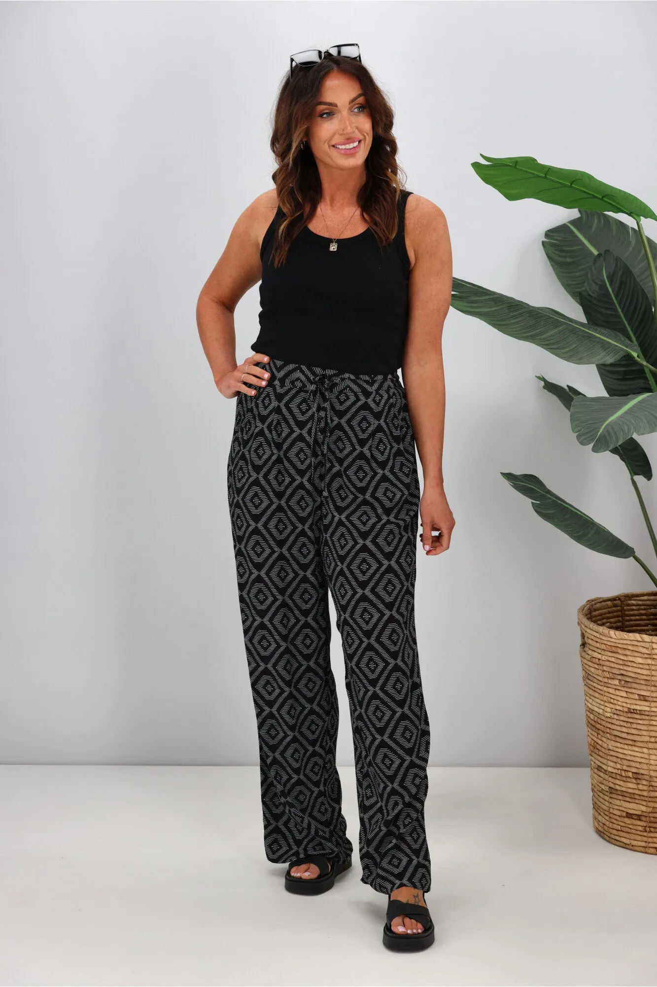 Shine On Label Sakura Printed Wide Leg Pants Black sold by Shine On