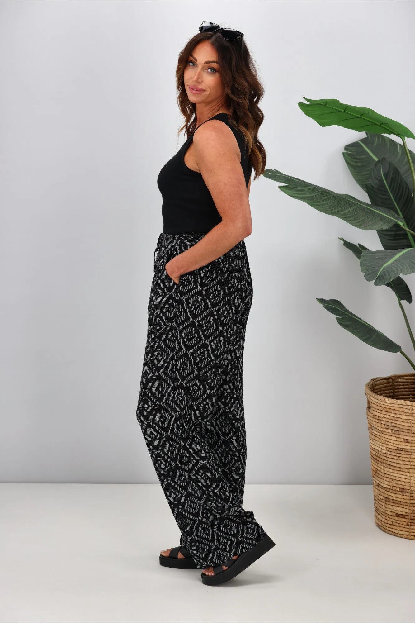 Shine On Label Sakura Printed Wide Leg Pants Black sold by Shine On product image thumbnail 5