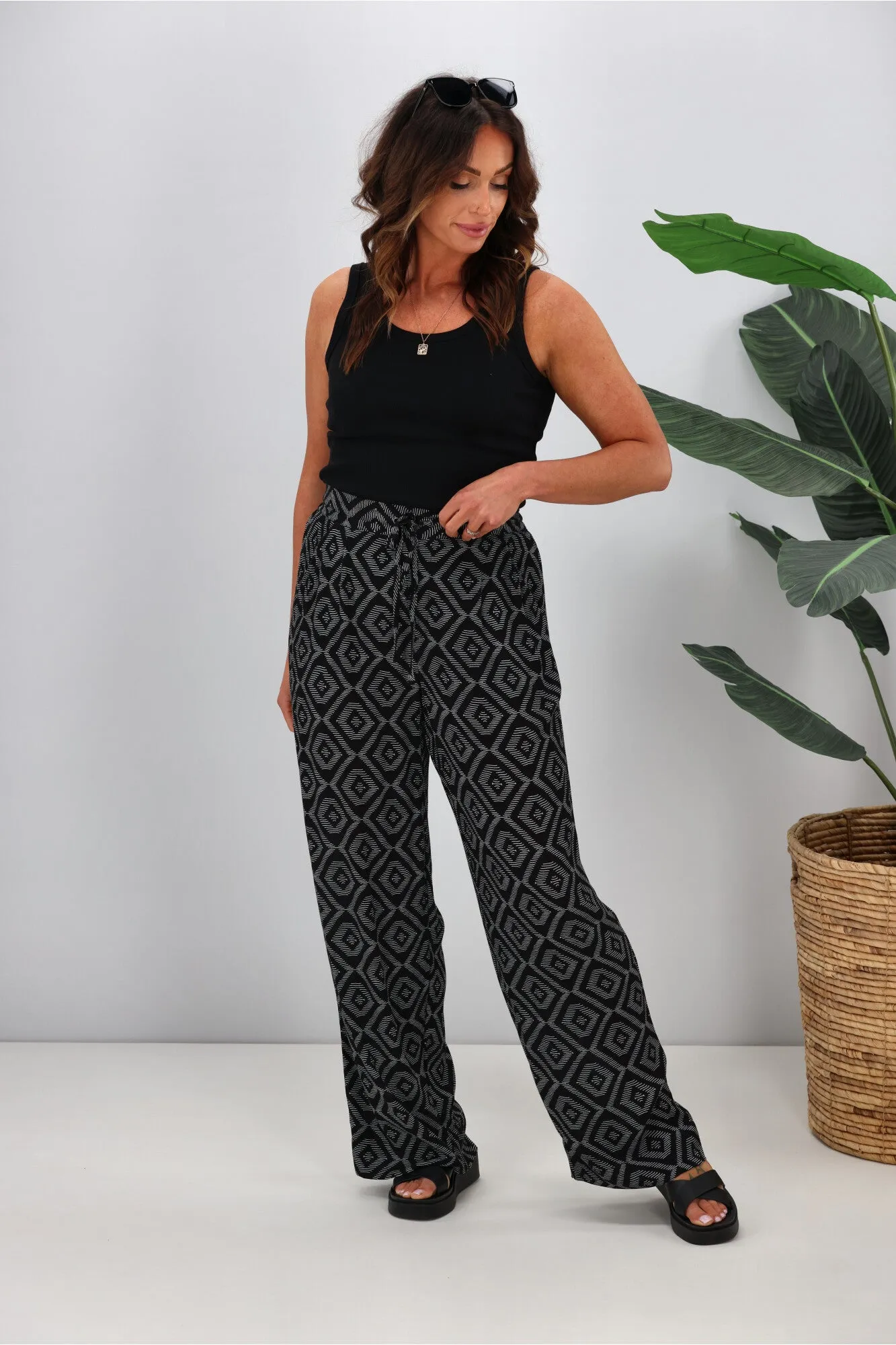 Shine On Label Sakura Printed Wide Leg Pants Black sold by Shine On product image thumbnail 4