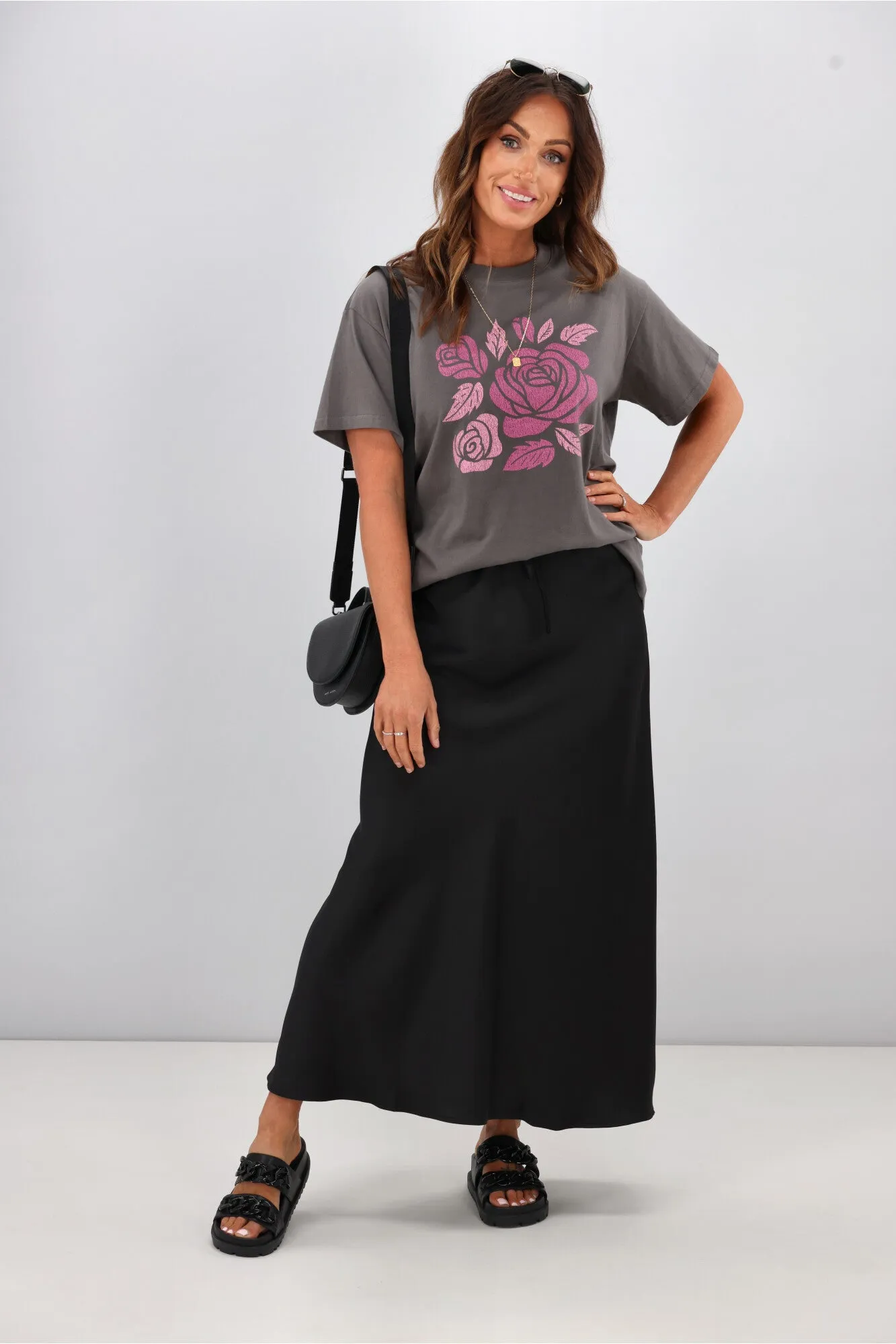 Shine On Label Hazel Satin Midi Skirt Black sold by Shine On product image thumbnail 3