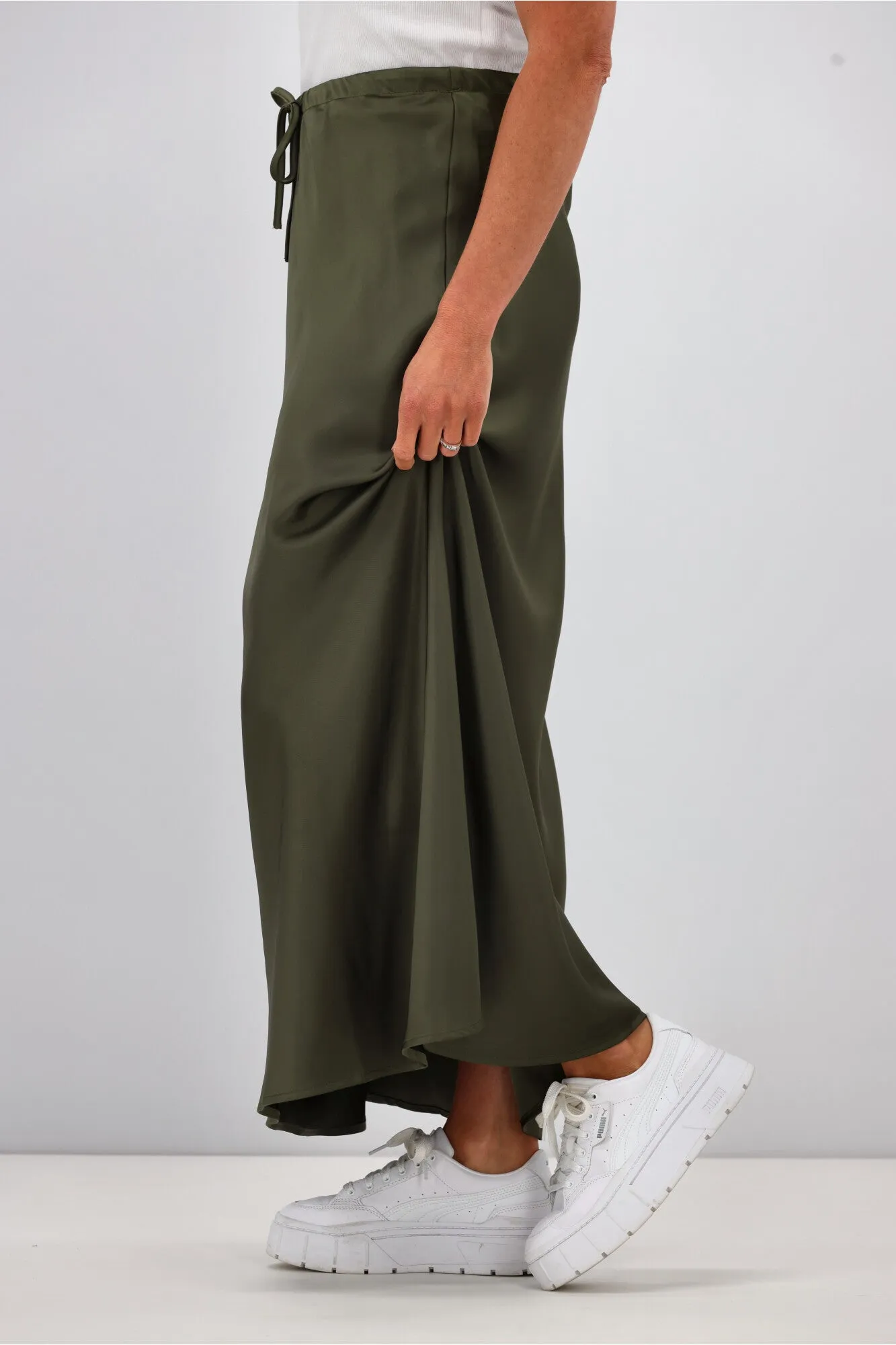 Shine On Label Hazel Satin Midi Skirt Olive sold by Shine On product image thumbnail 4