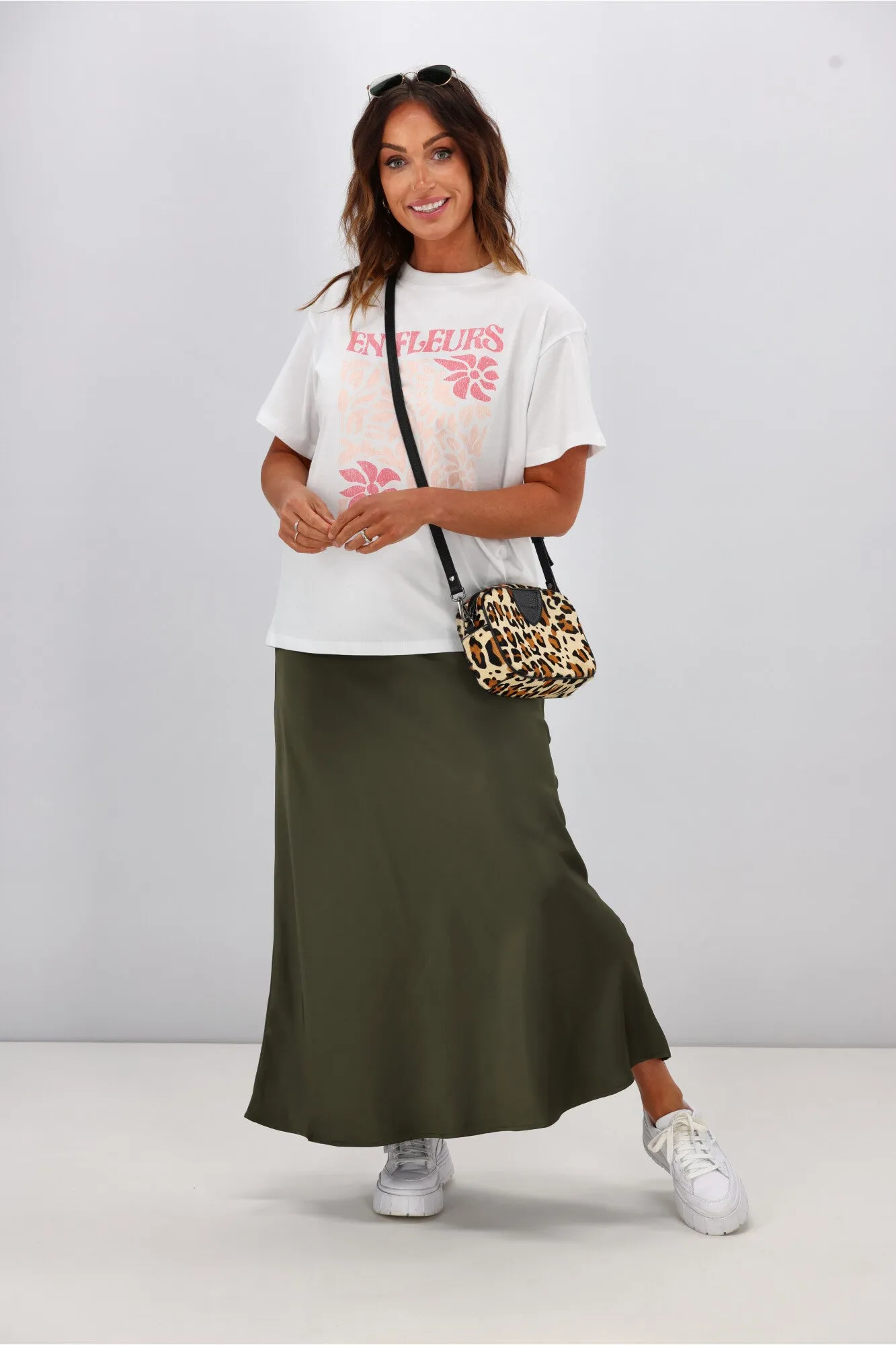 Shine On Label Hazel Satin Midi Skirt Olive sold by Shine On product image thumbnail 5