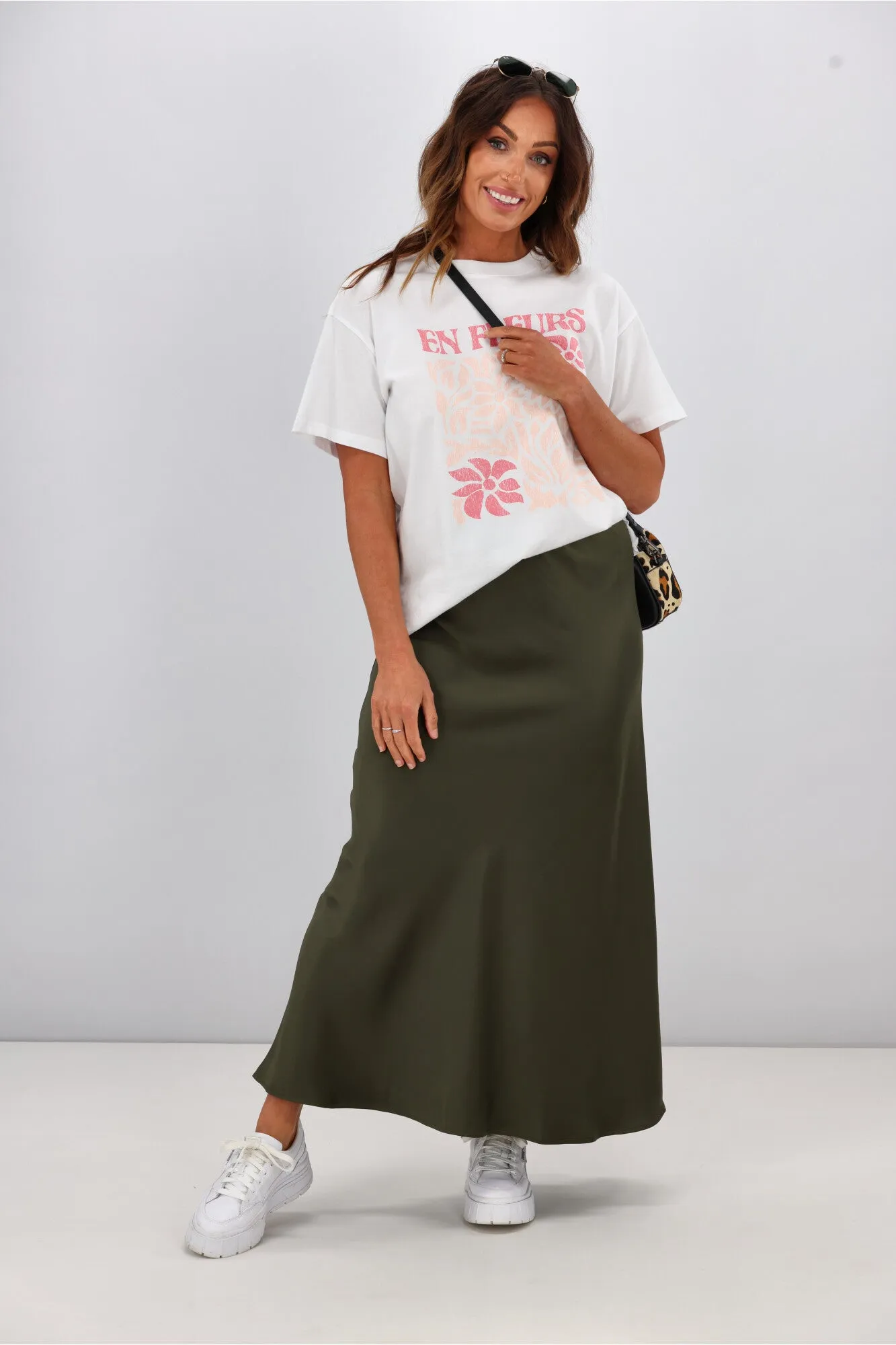 Shine On Label Hazel Satin Midi Skirt Olive sold by Shine On product image thumbnail 3