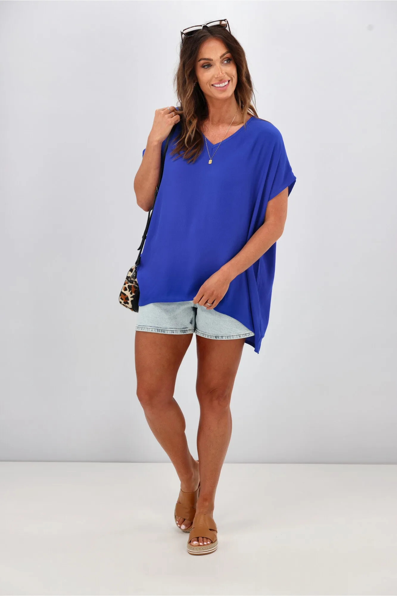 Shine On Label Summer Essential Drape V Neck Top Cobolt sold by Shine On