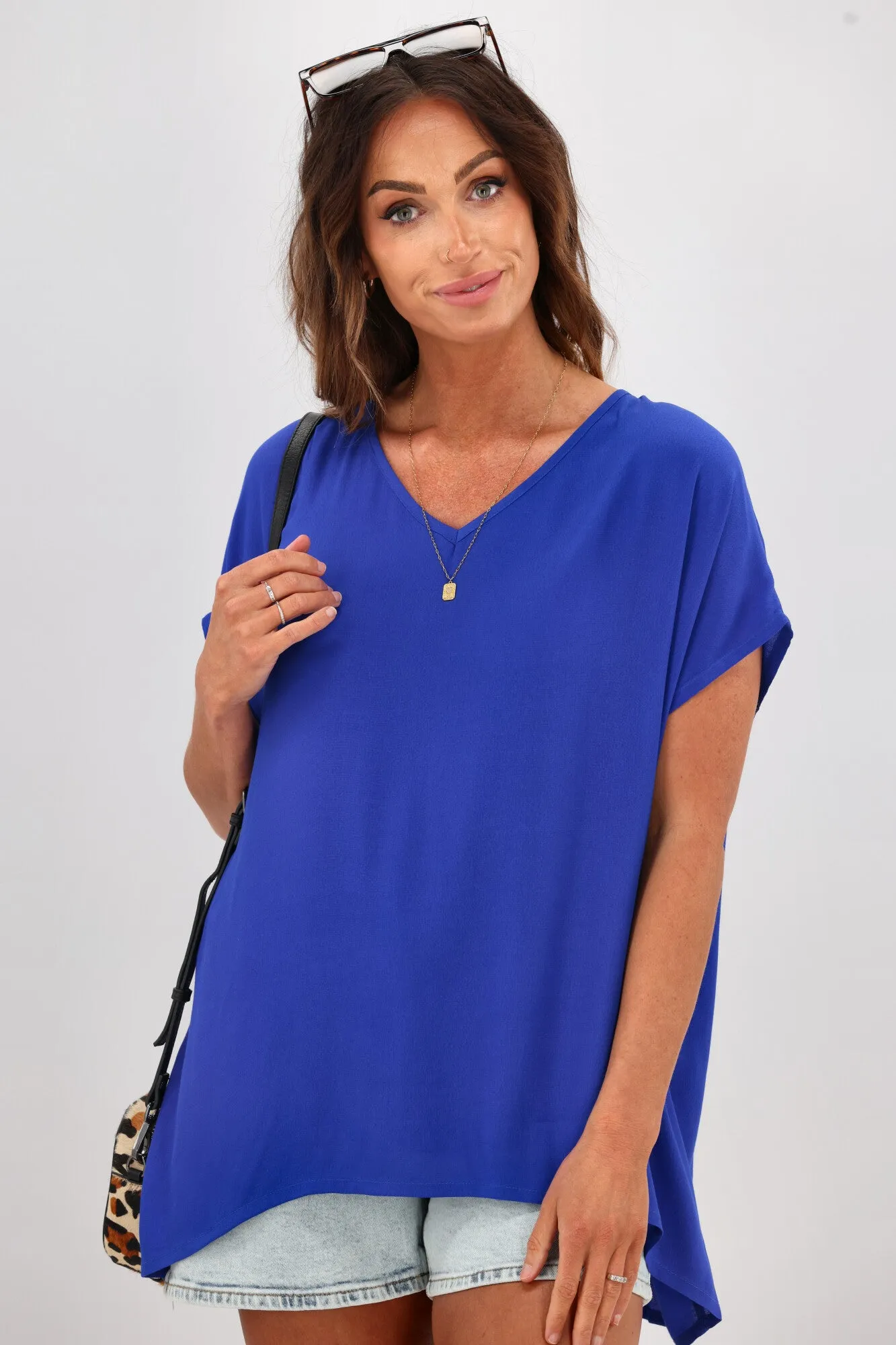 Shine On Label Summer Essential Drape V Neck Top Cobolt sold by Shine On product image thumbnail 2