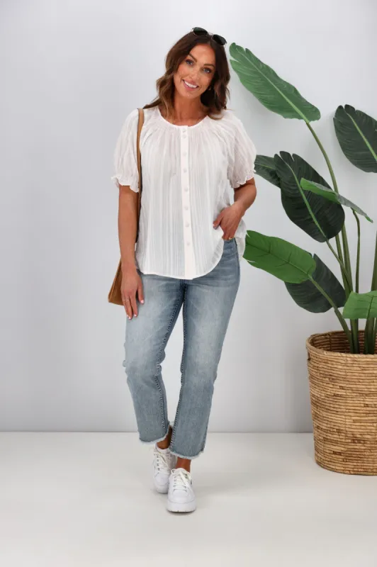 Shine On Label Eve Striped Puff Sleeve Blouse Neon Stripe sold by Shine On