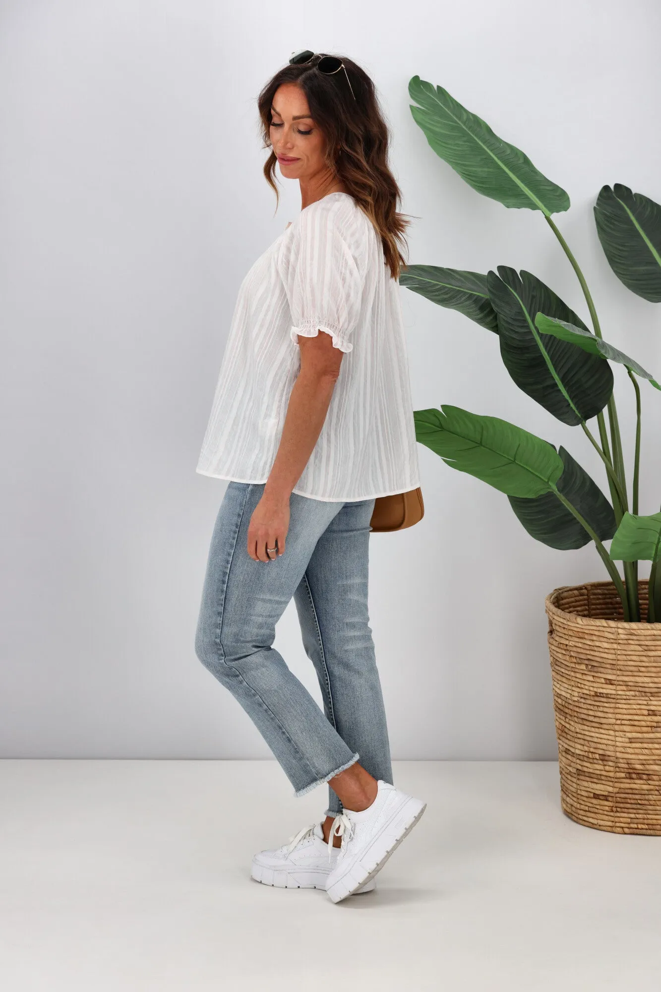 Shine On Label Eve Striped Puff Sleeve Blouse Neon Stripe sold by Shine On product image thumbnail 5