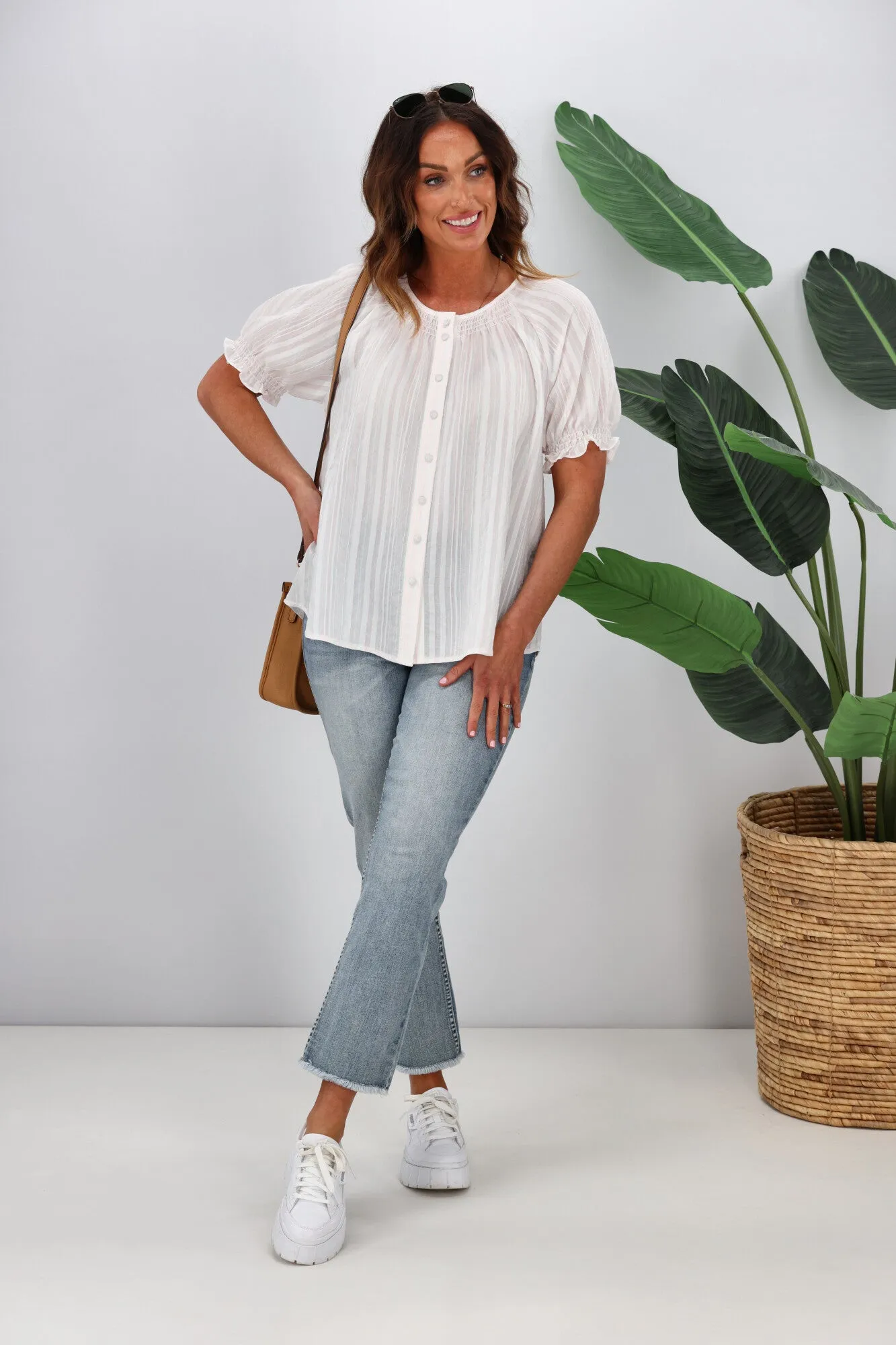 Shine On Label Eve Striped Puff Sleeve Blouse Neon Stripe sold by Shine On product image thumbnail 3