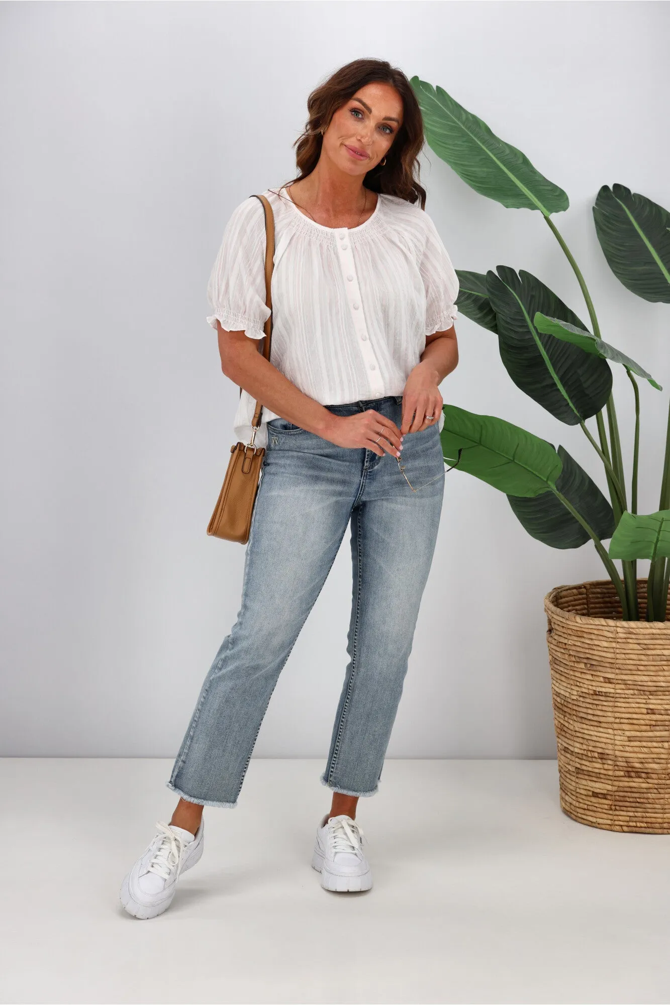 Shine On Label Eve Striped Puff Sleeve Blouse Neon Stripe sold by Shine On product image thumbnail 4