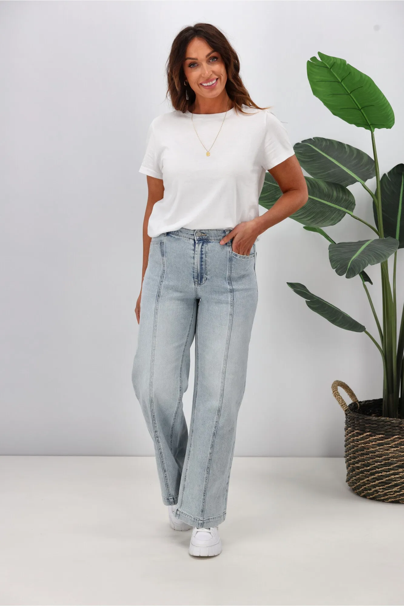 Shine On Label Phoenix Wide Leg Panel Jean Washed Blue sold by Shine On product image thumbnail 3