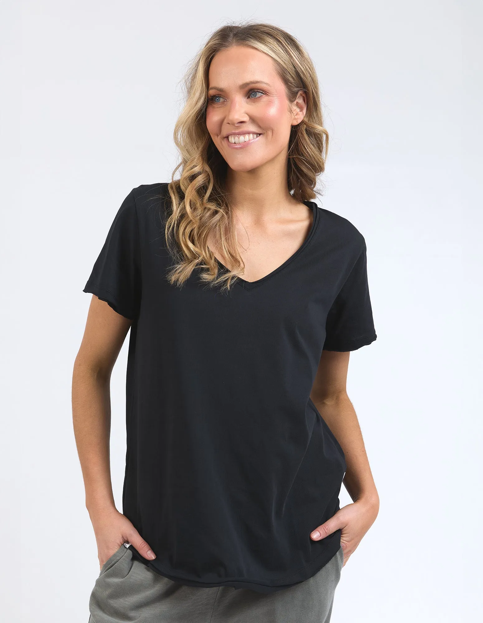 Elm Pima Vee Tee Black sold by Shine On