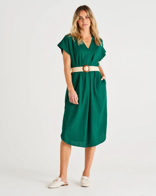 Betty Basics Roma Linen Dress Hunter Green sold by Shine On