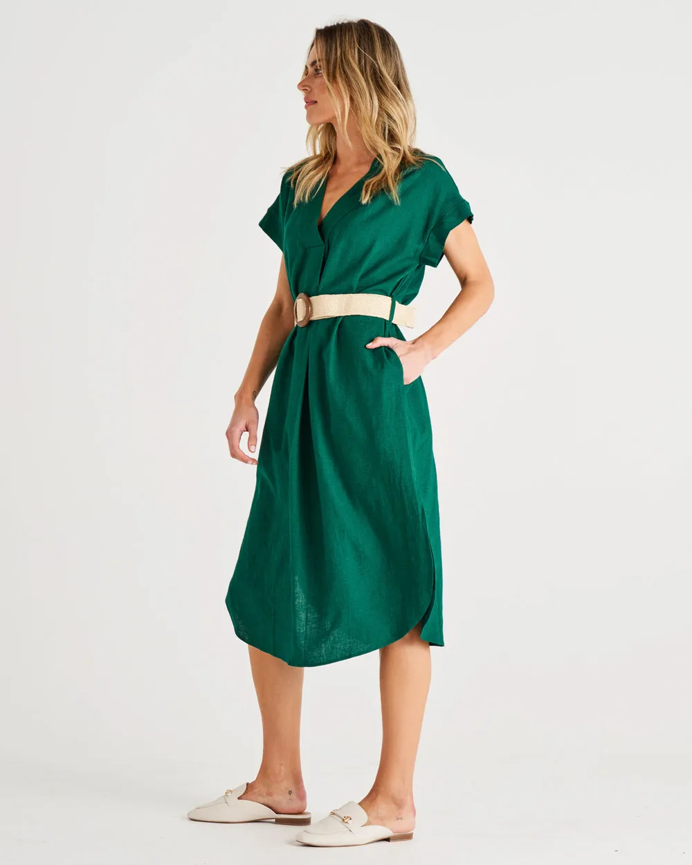 Betty Basics Roma Linen Dress Hunter Green sold by Shine On product image thumbnail 3