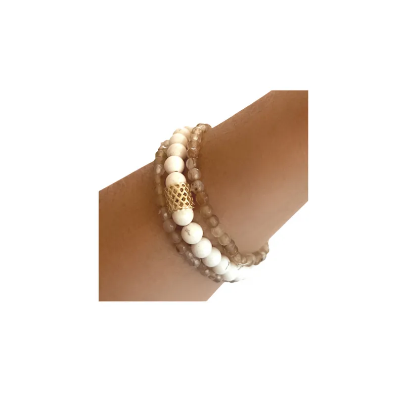 Lindi Kingi Beaded Bracelet Cinnamon and cream howilte with charm sold by Shine On product image thumbnail 2