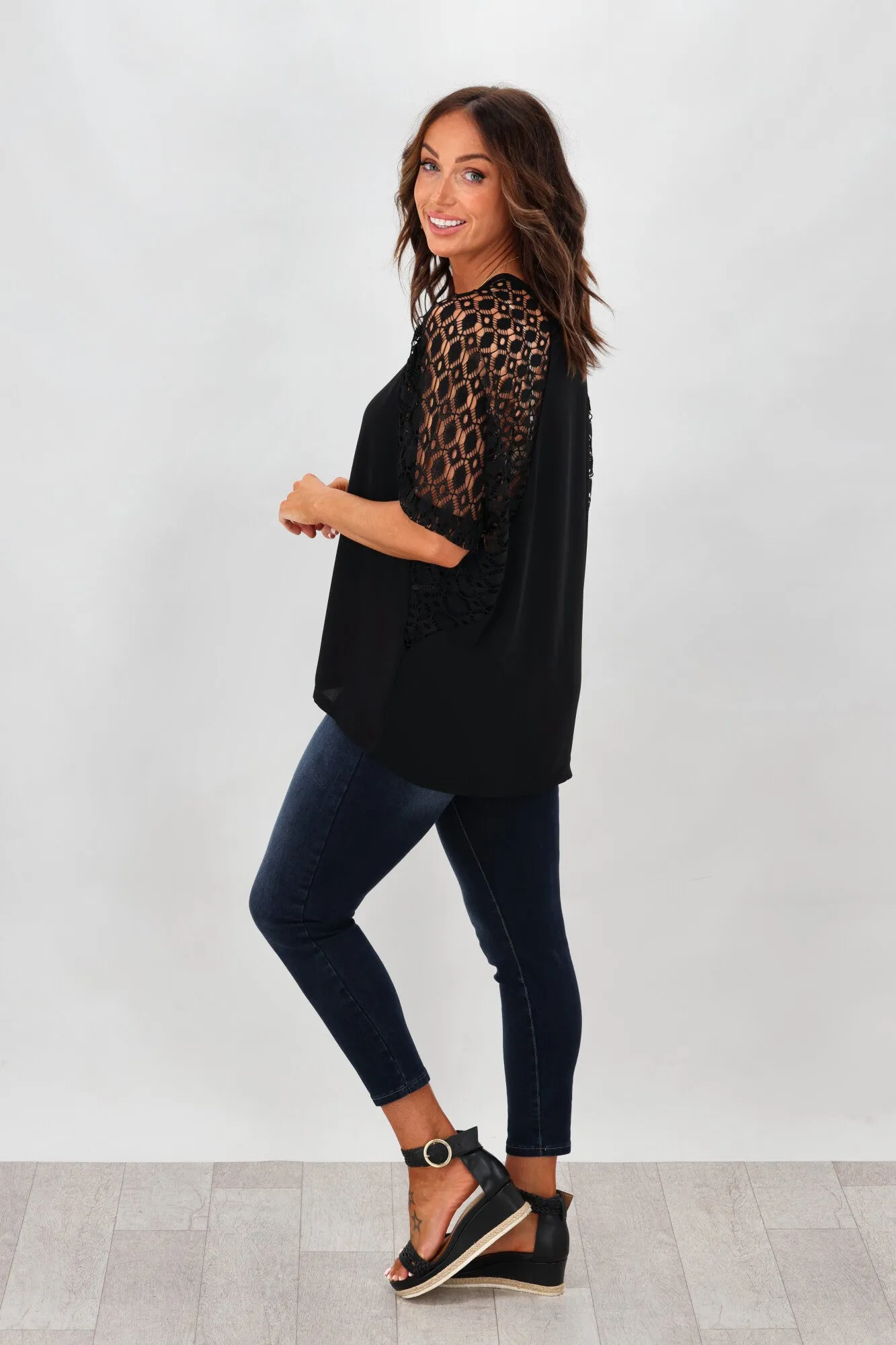 Gloss by Shine On Lara Raglan Lace Sleeve Top Black sold by Shine On product image thumbnail 5