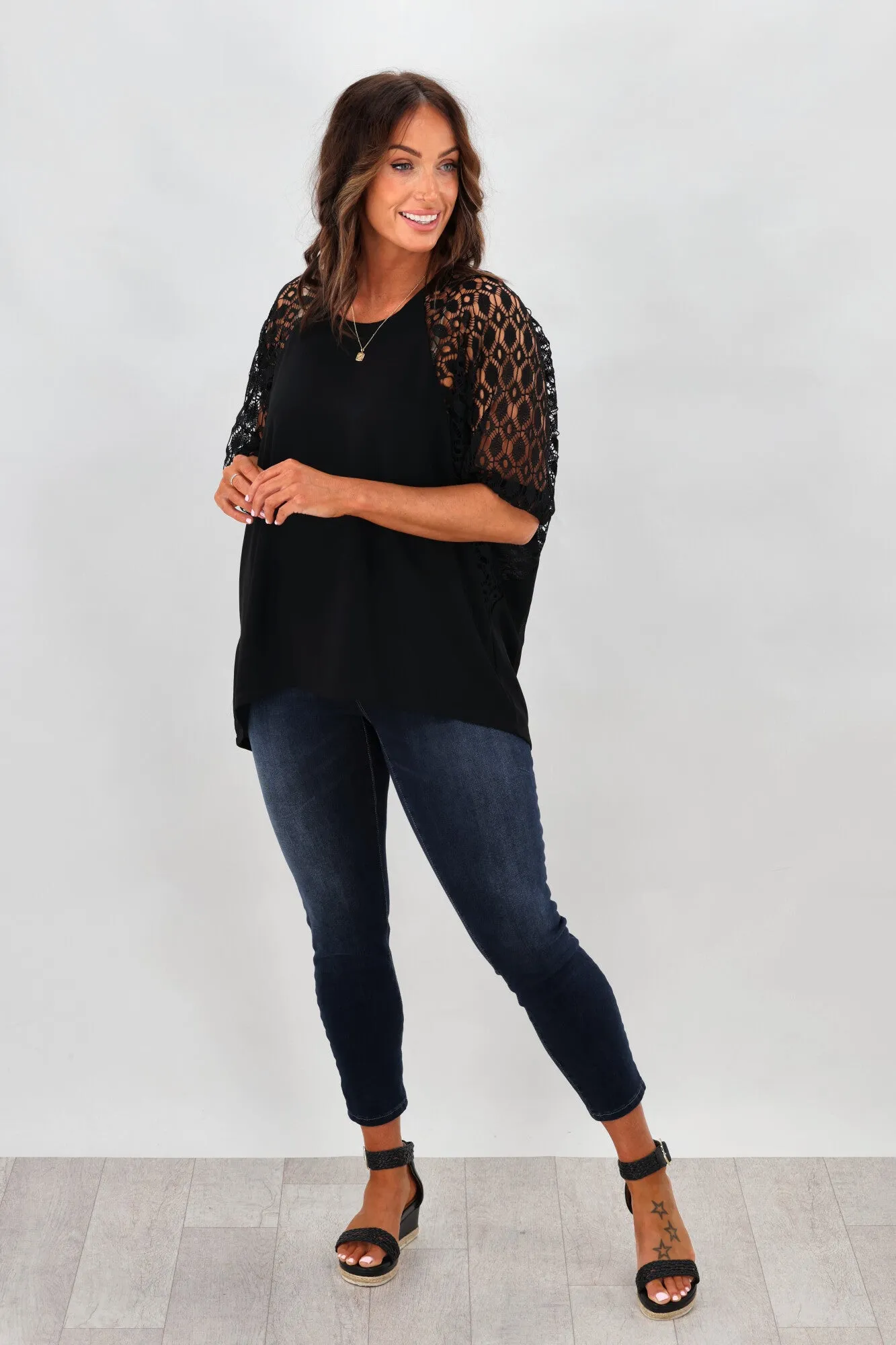 Gloss by Shine On Lara Raglan Lace Sleeve Top Black sold by Shine On product image thumbnail 4