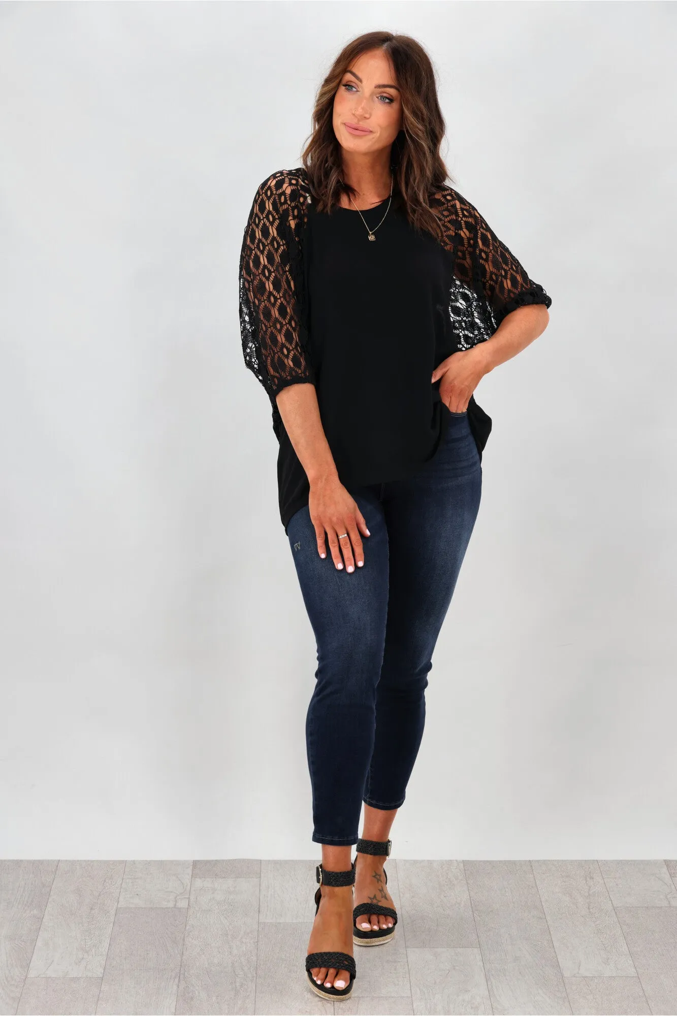 Gloss by Shine On Lara Raglan Lace Sleeve Top Black sold by Shine On product image thumbnail 3