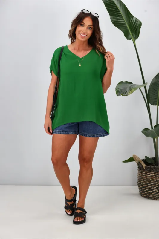 Shine On Label Summer Essential Drape V Neck Top Green sold by Shine On