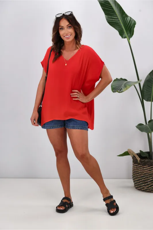 Shine On Label Summer Essential Drape V Neck Top Crimson sold by Shine On