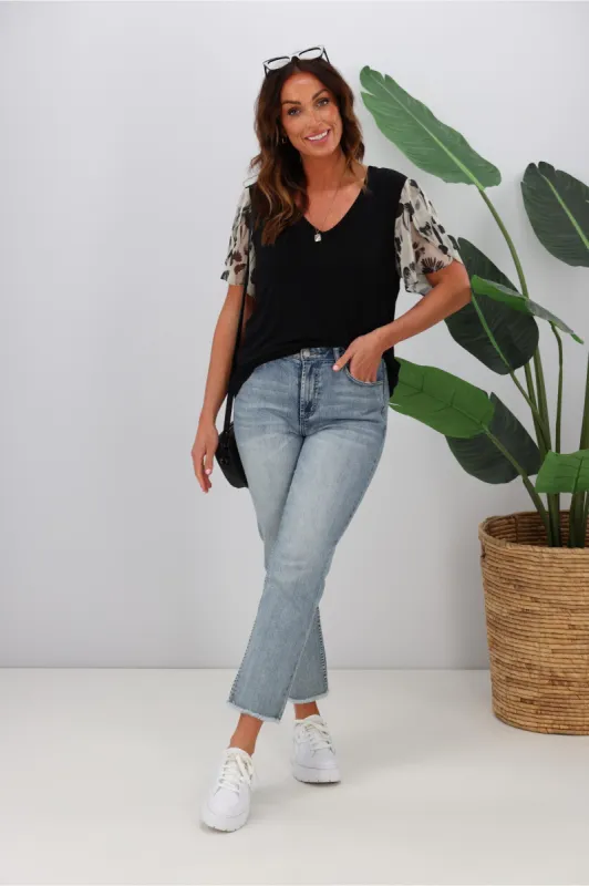 Gloss by Shine On Millen Contrast Sleeve Top Black Abstract Print sold by Shine On