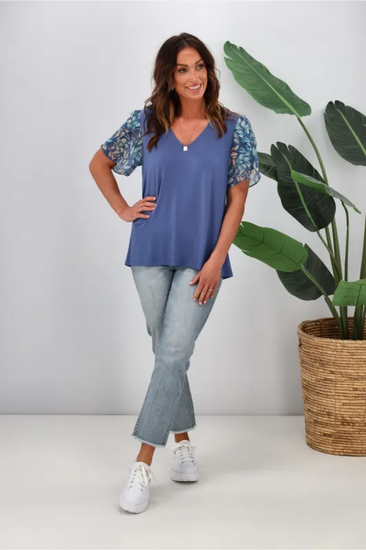 Gloss by Shine On Millen Contrast Sleeve Top  Midnight Leaf Print sold by Shine On