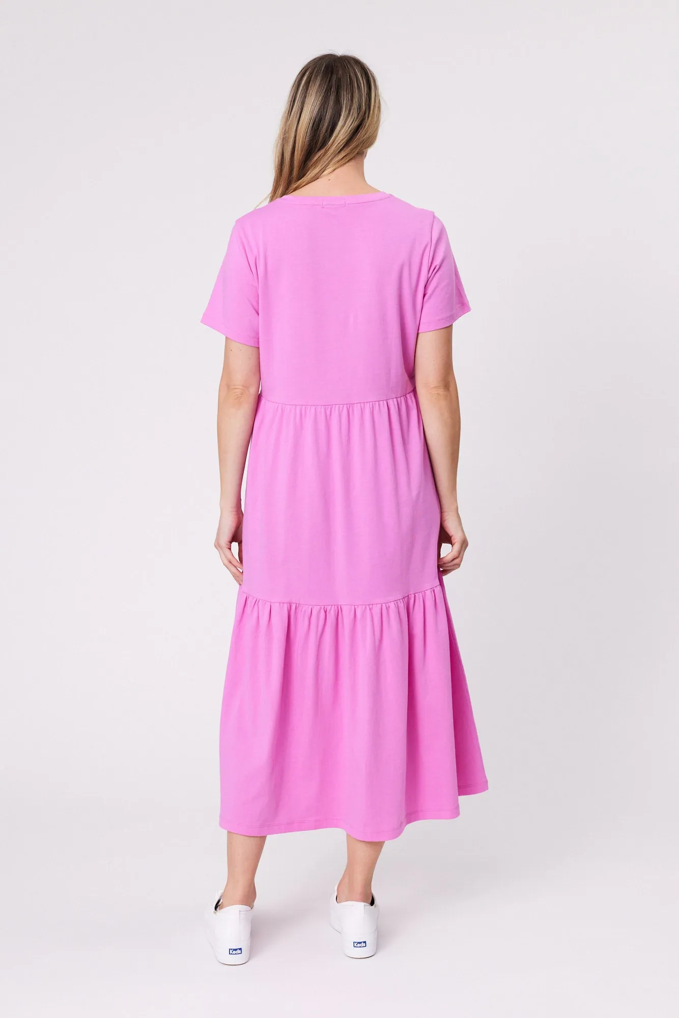 Shine On Essentials Tiered Midi Dress Super Pink sold by Shine On product image thumbnail 4