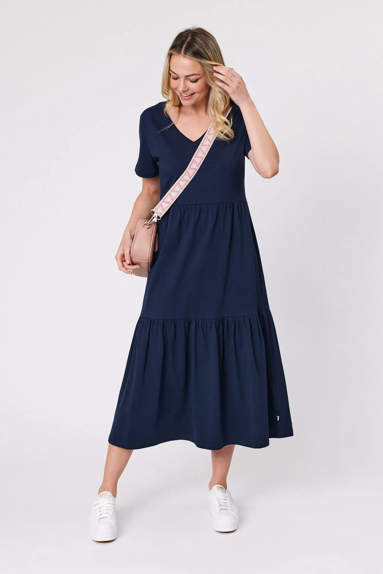 Shine On Essentials Tiered Midi Dress Navy sold by Shine On