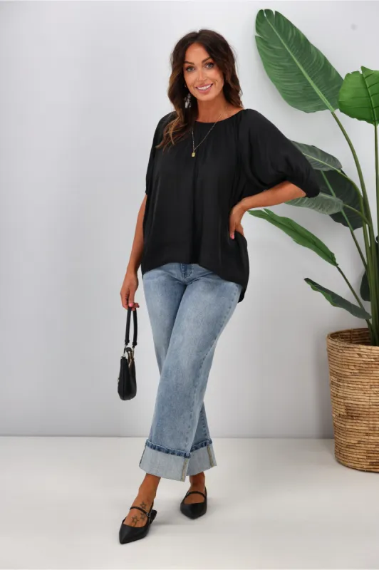 Gloss by Shine On Eve Satin Gathered Top Black sold by Shine On