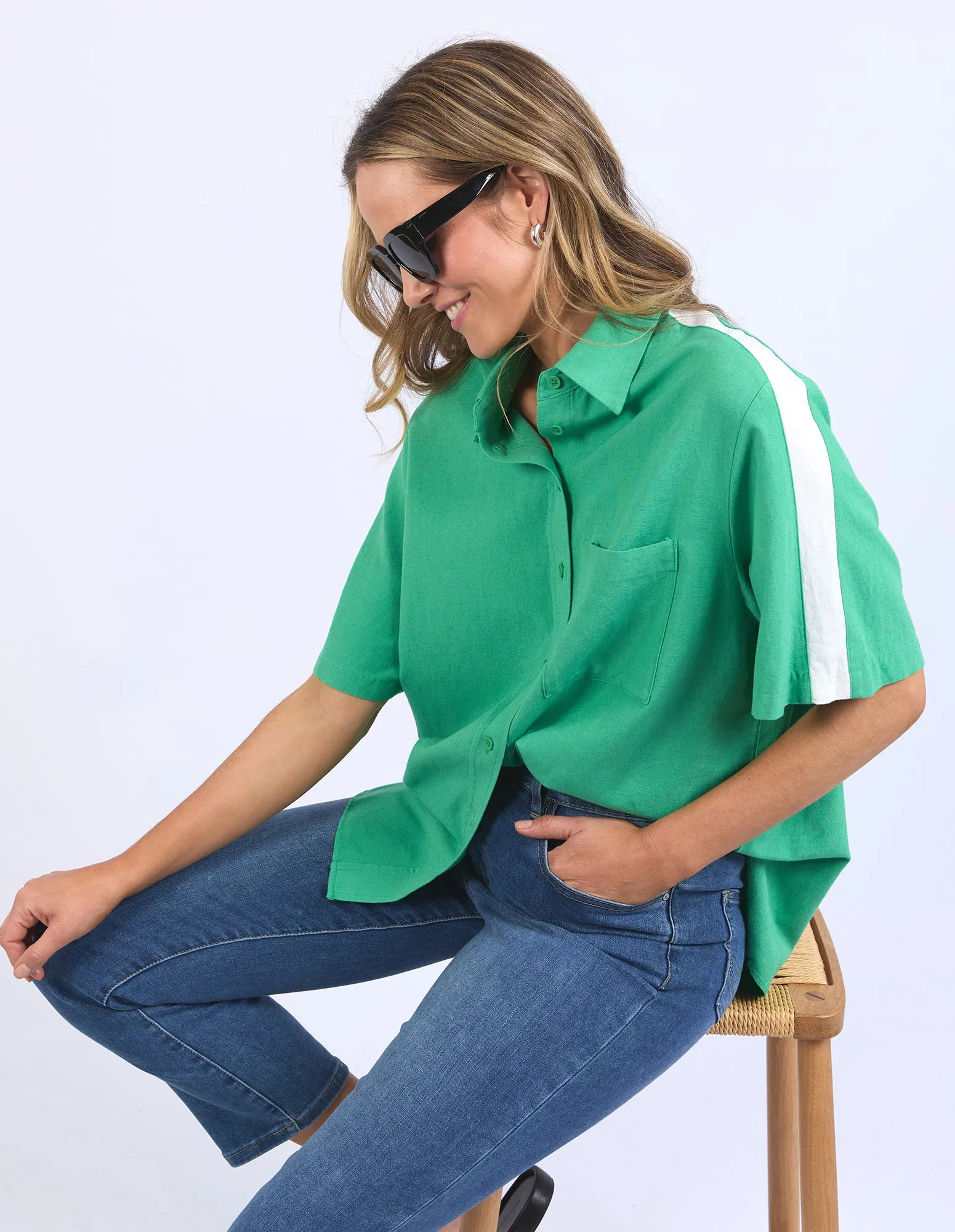 Elm Frances Stripe Shirt Greenbriar Marshmallow Stripe sold by Shine On product image thumbnail 5
