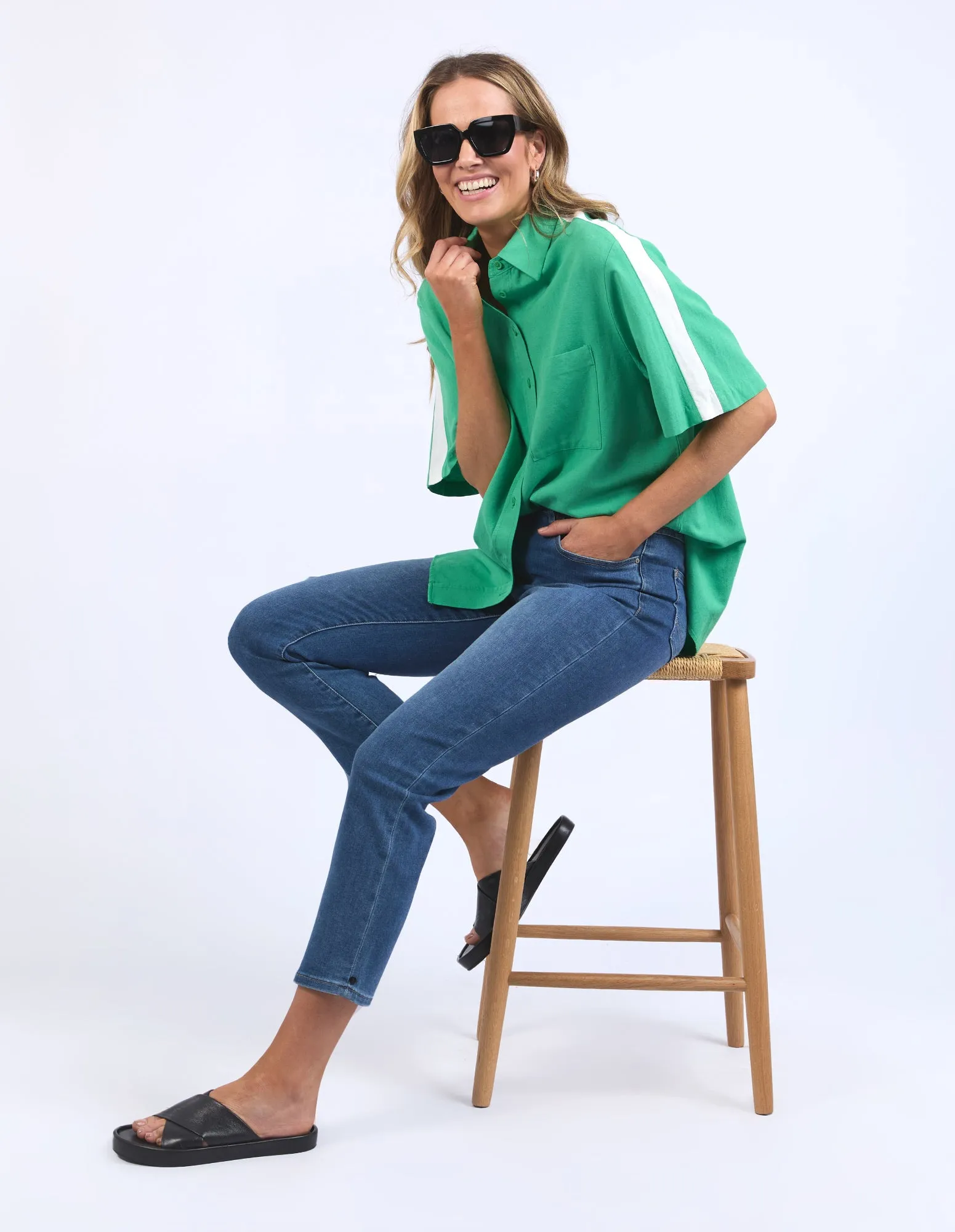 Elm Frances Stripe Shirt Greenbriar Marshmallow Stripe sold by Shine On product image thumbnail 2