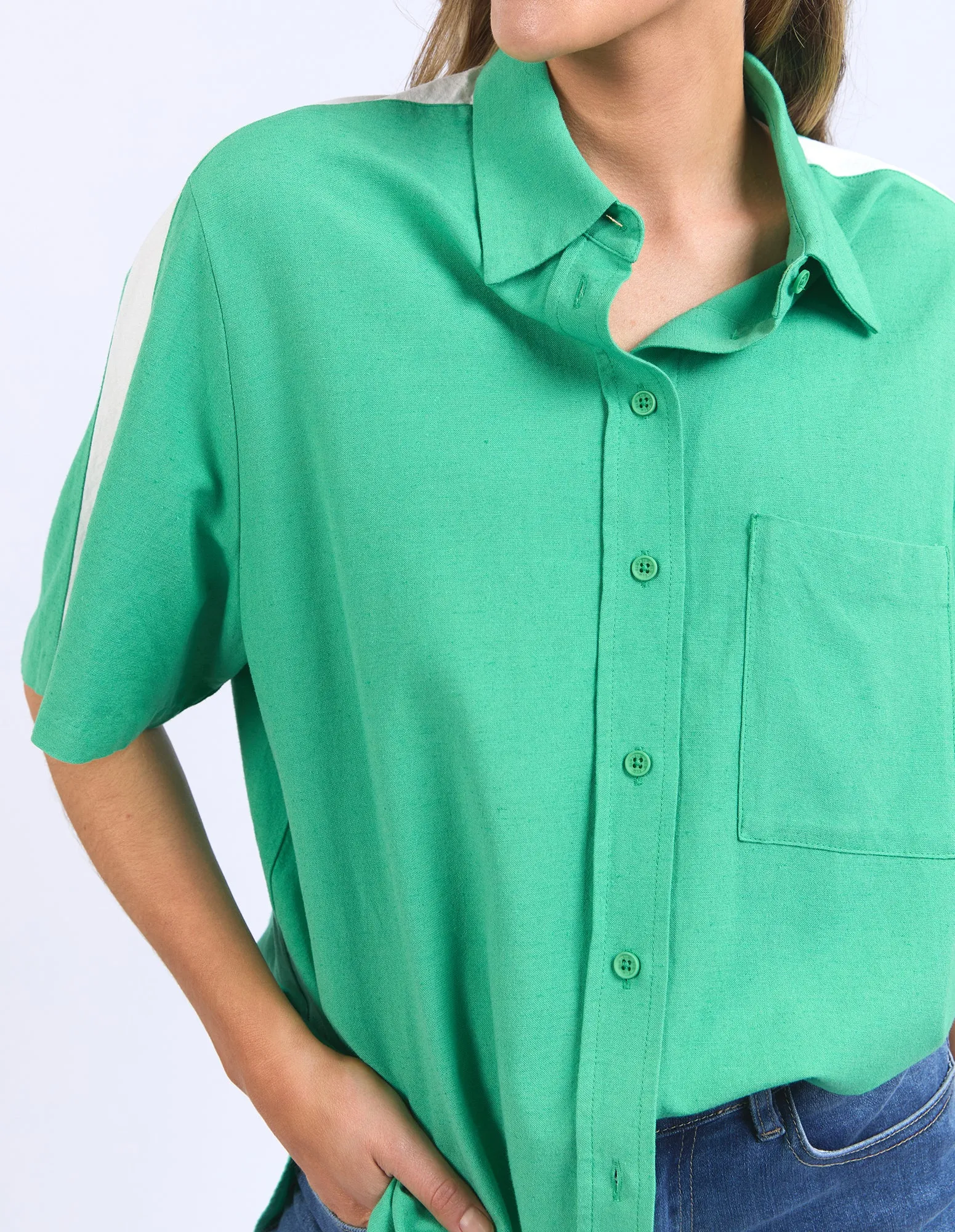 Elm Frances Stripe Shirt Greenbriar Marshmallow Stripe sold by Shine On product image thumbnail 3