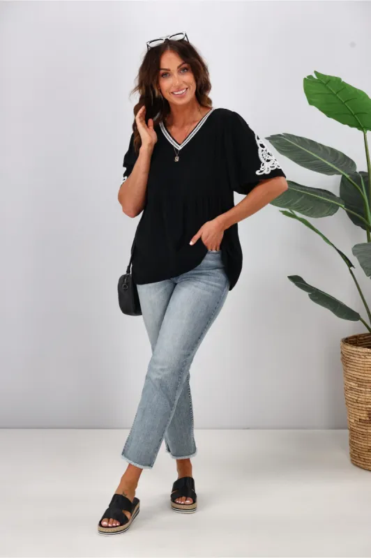 Gloss by Shine On Apollo Lace Detail Top Black sold by Shine On