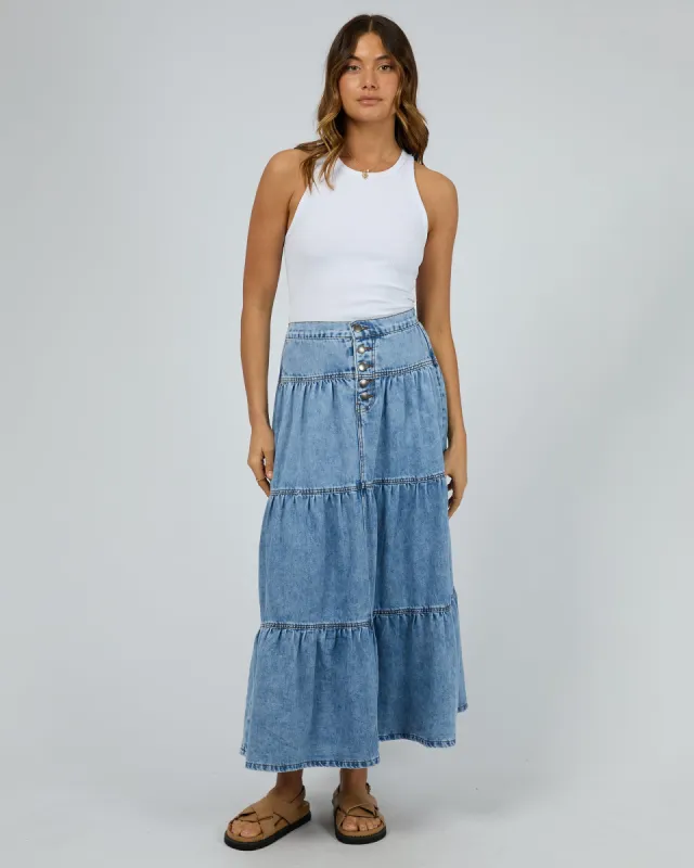 All About Eve Coco Denim Maxi Skirt Light Blue sold by Shine On