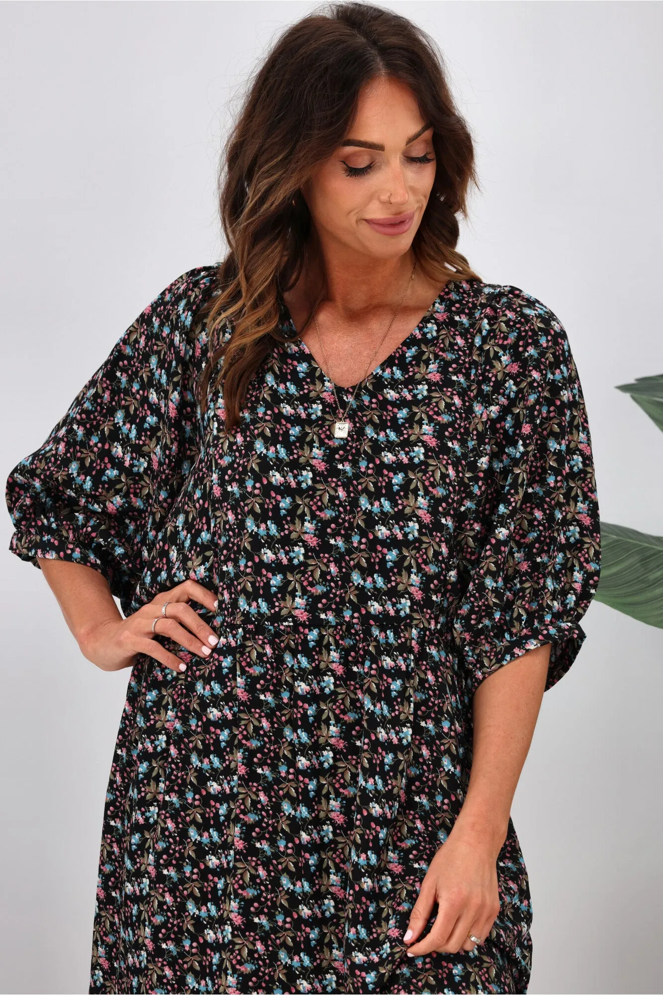 Shine On Label Nova Puff Sleeve Dress Black Ditsy sold by Shine On product image thumbnail 2