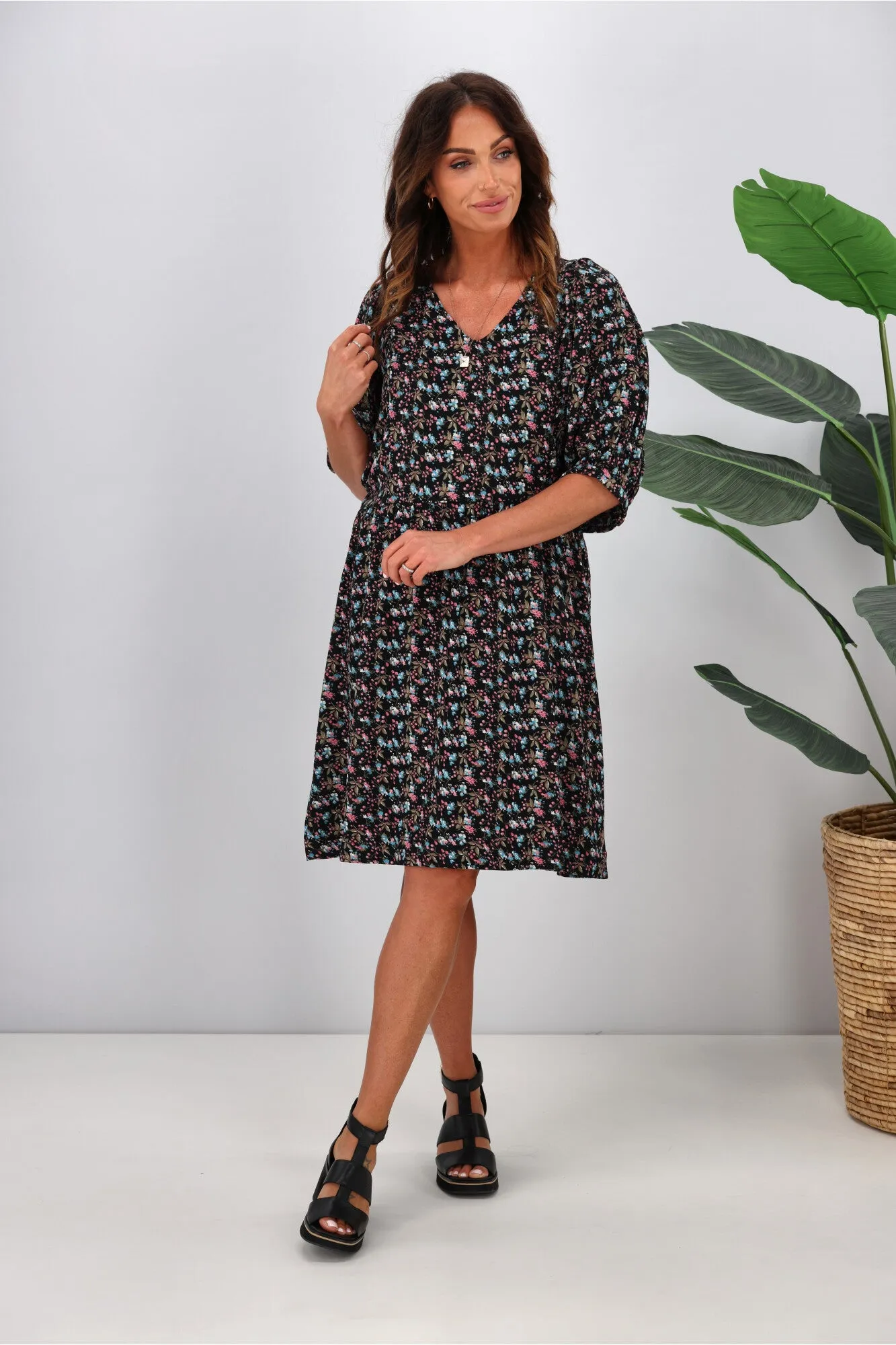 Shine On Label Nova Puff Sleeve Dress Black Ditsy sold by Shine On product image thumbnail 4