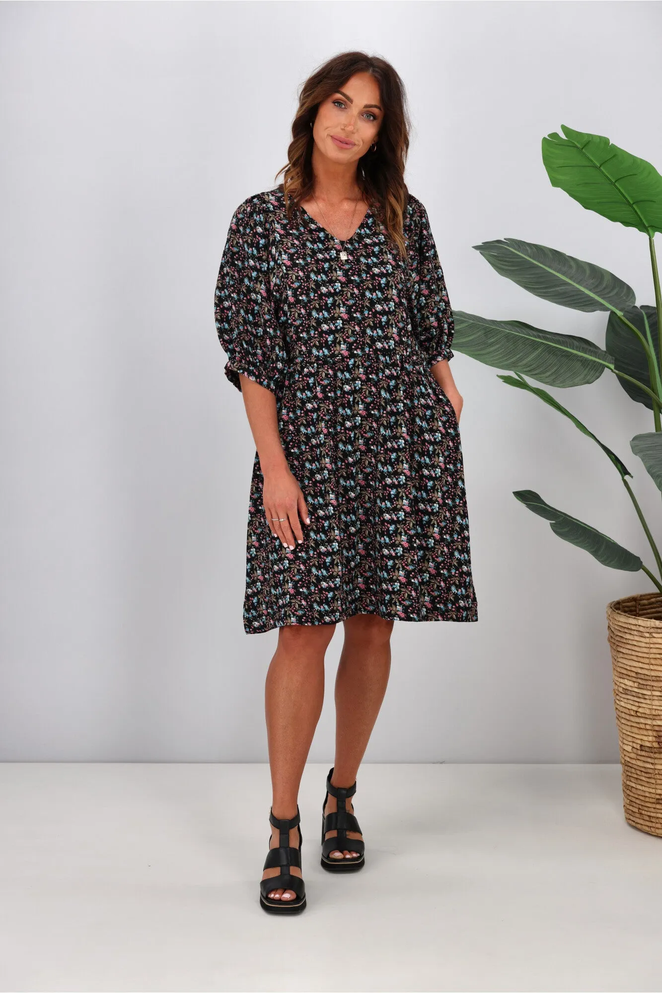 Shine On Label Nova Puff Sleeve Dress Black Ditsy sold by Shine On product image thumbnail 3