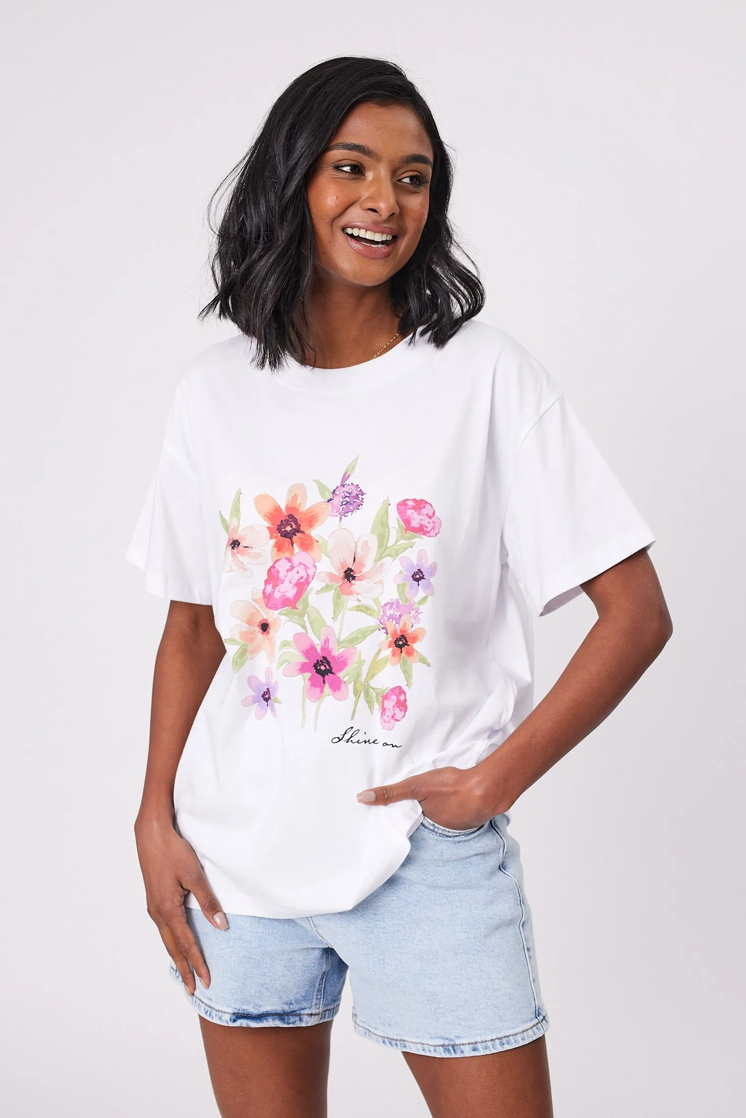 Shine On Label Floral Fantasy Tee White sold by Shine On