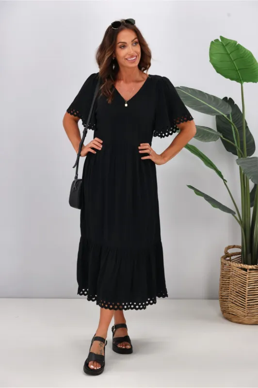 Gloss By Shine On Fortune Broderie Sleeve Dress Black sold by Shine On